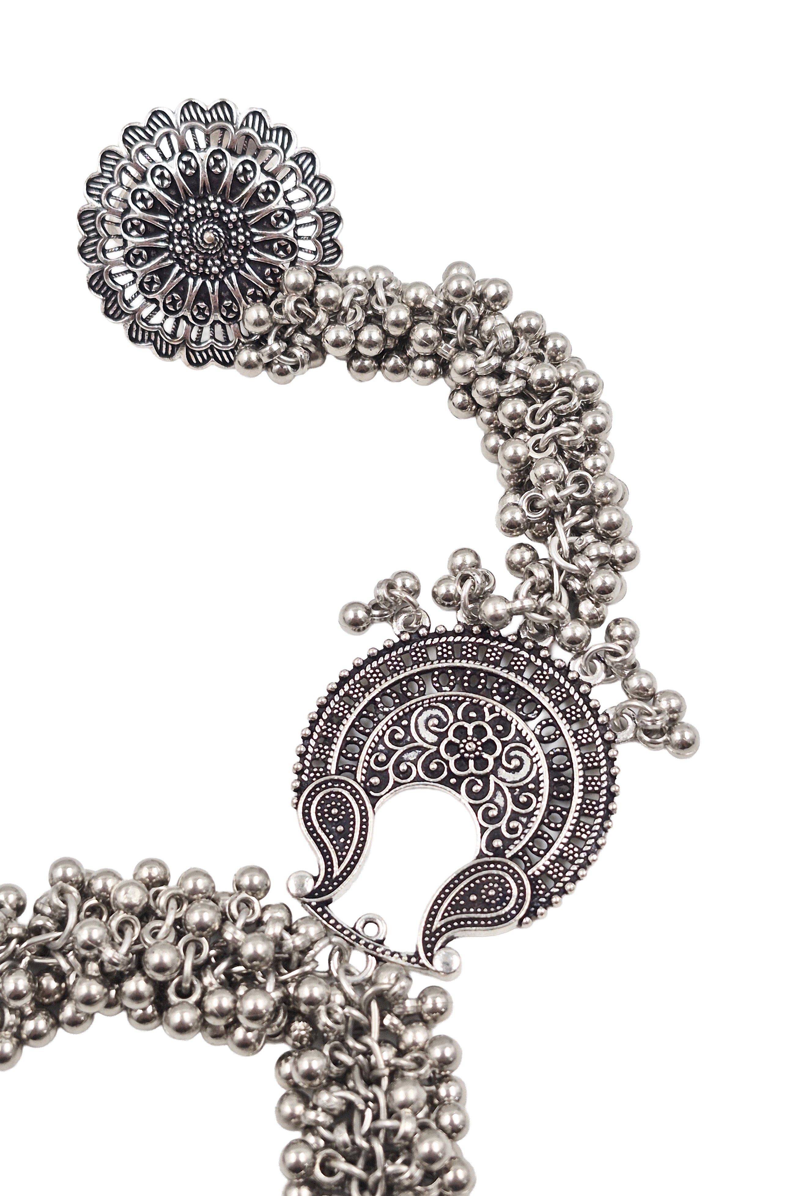 Ruchi Oxidised Silver Ghungroo Finger Ring Bracelet Kada