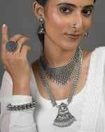 Load image into Gallery viewer, AADHYA OXIDISED DOUBLE NECKLACE JEWELLERY SET COMBO