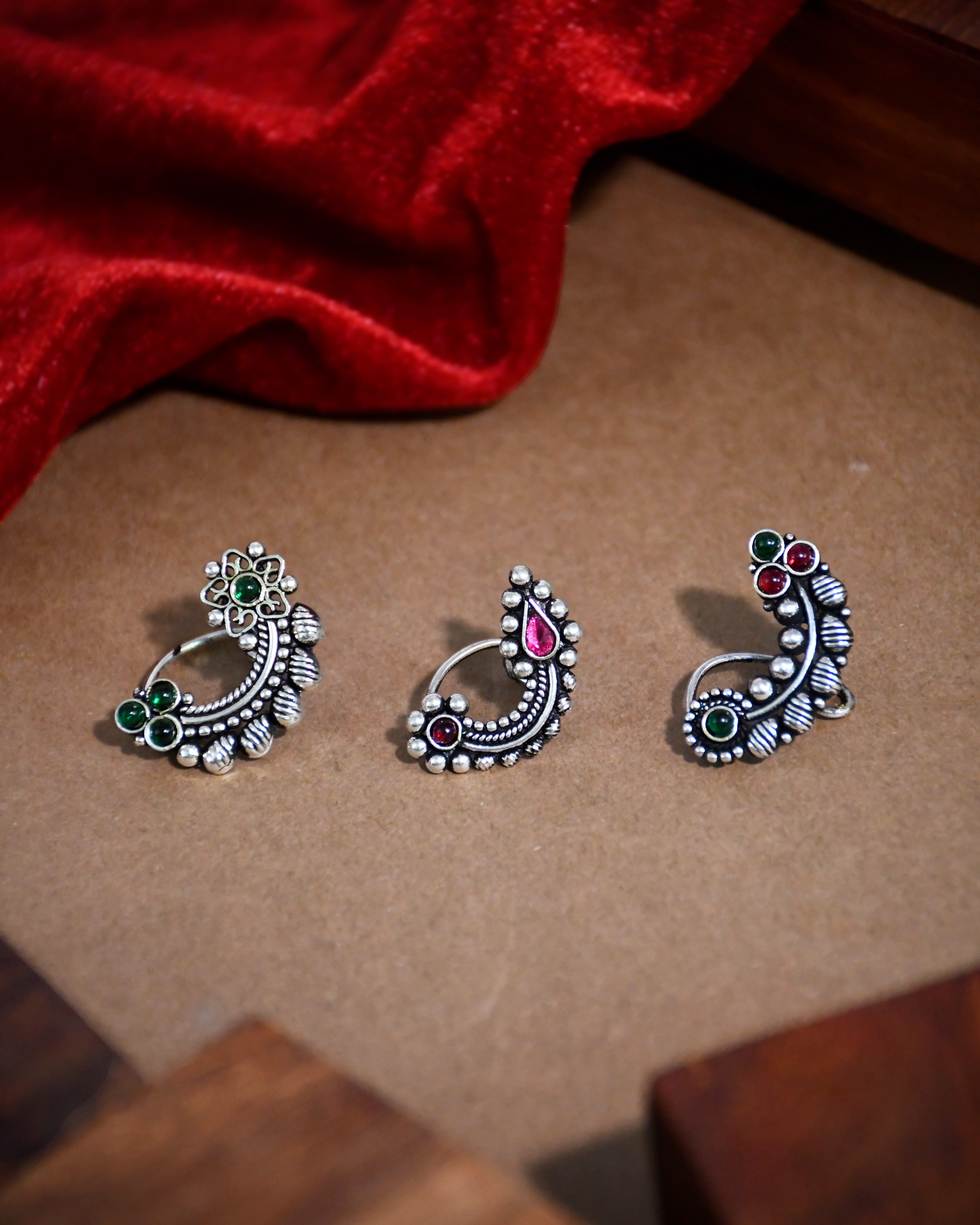 Trisha Oxidised Maharashtrian Nosepin Combo Of 3