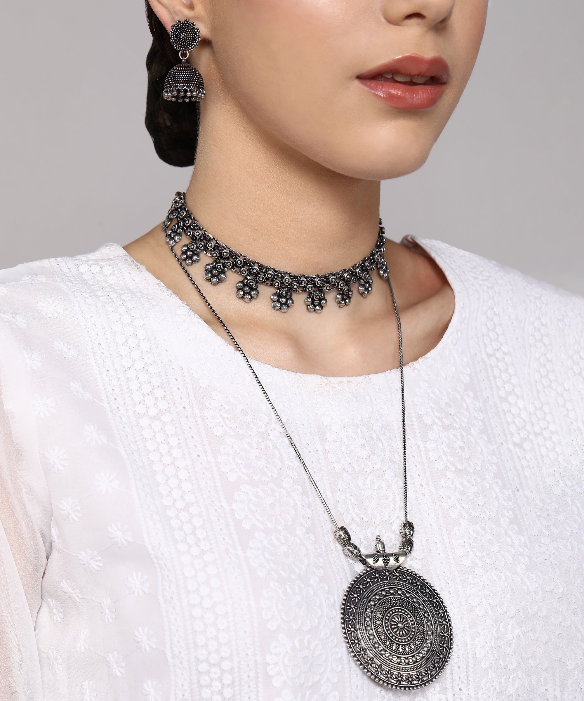 KIYA SILVER OXIDISED JEWELLERY SET COMBO