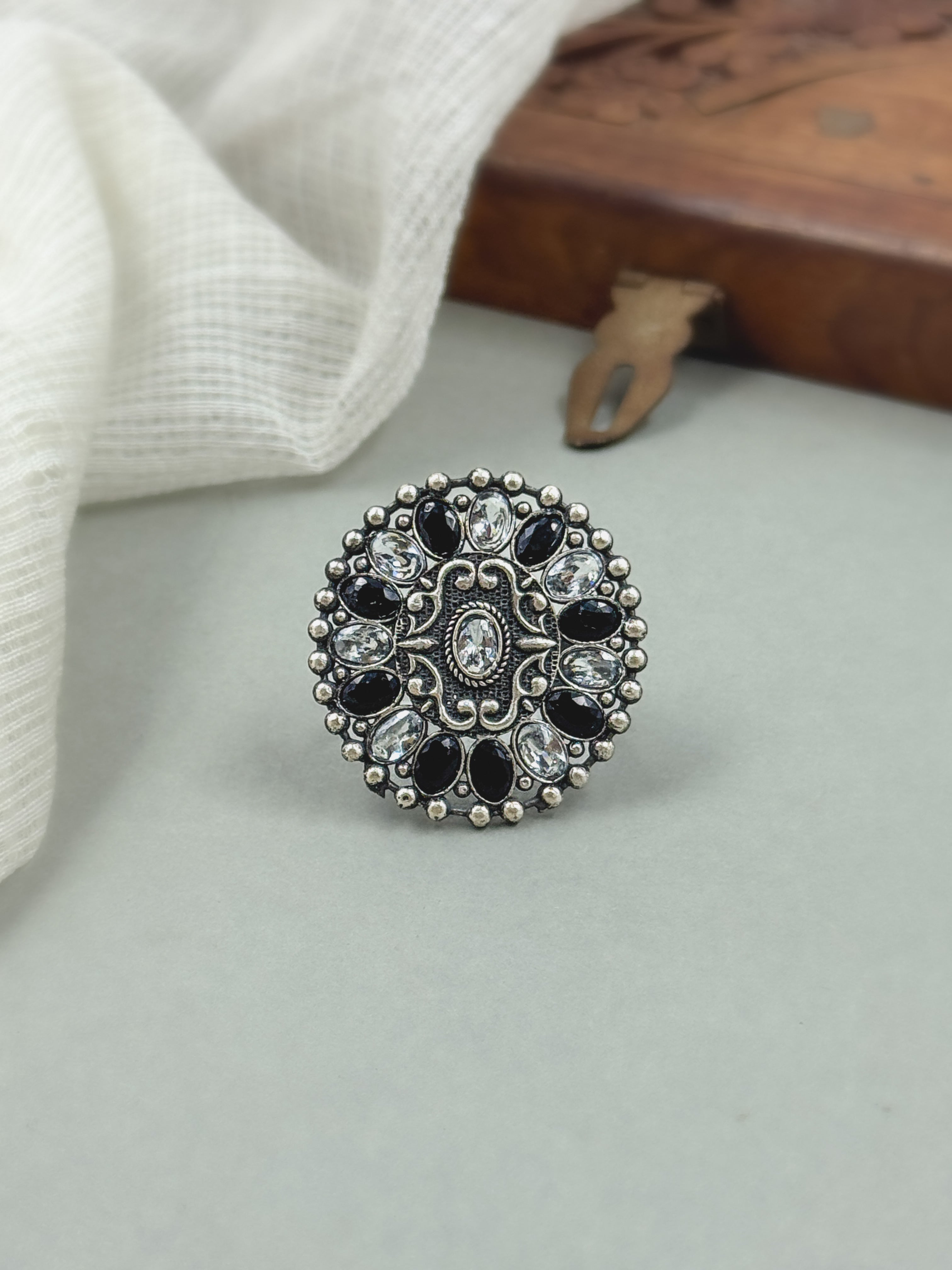 MISHKA OXIDISED STONE RING