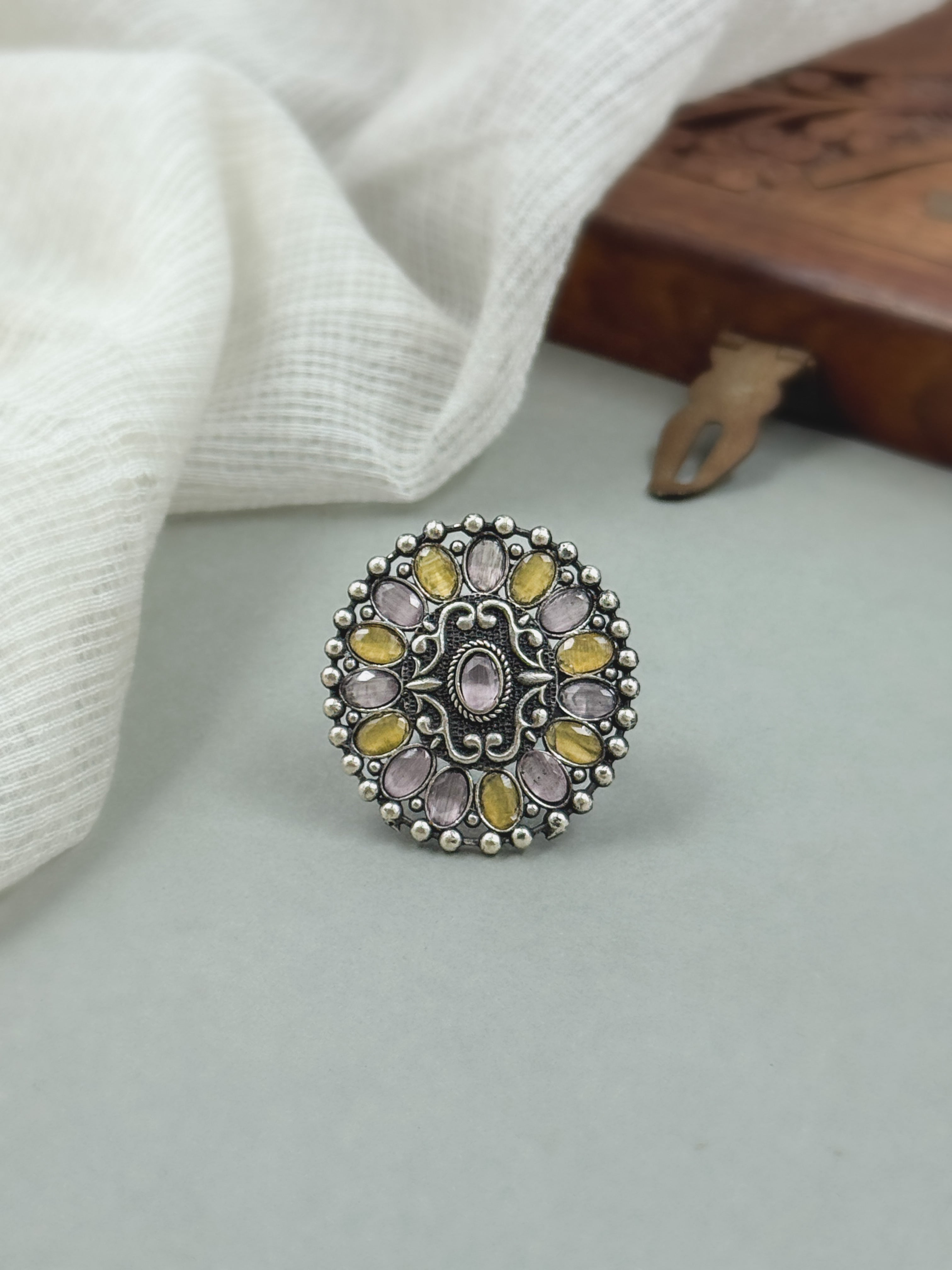 MISHKA OXIDISED STONE RING