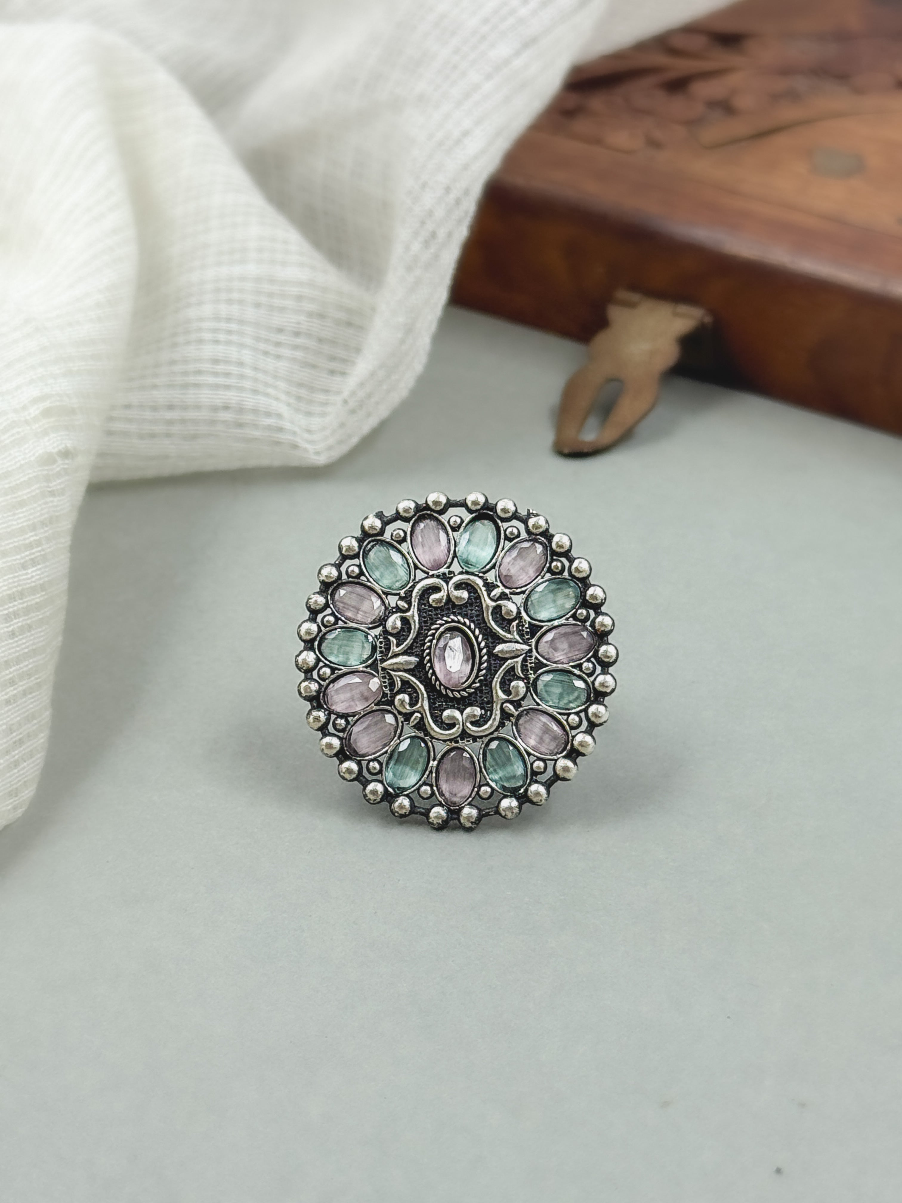 MISHKA OXIDISED STONE RING