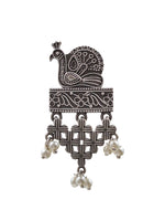Load image into Gallery viewer, Peacock Pearl Drop Silver Lookalike Dangler Earrings