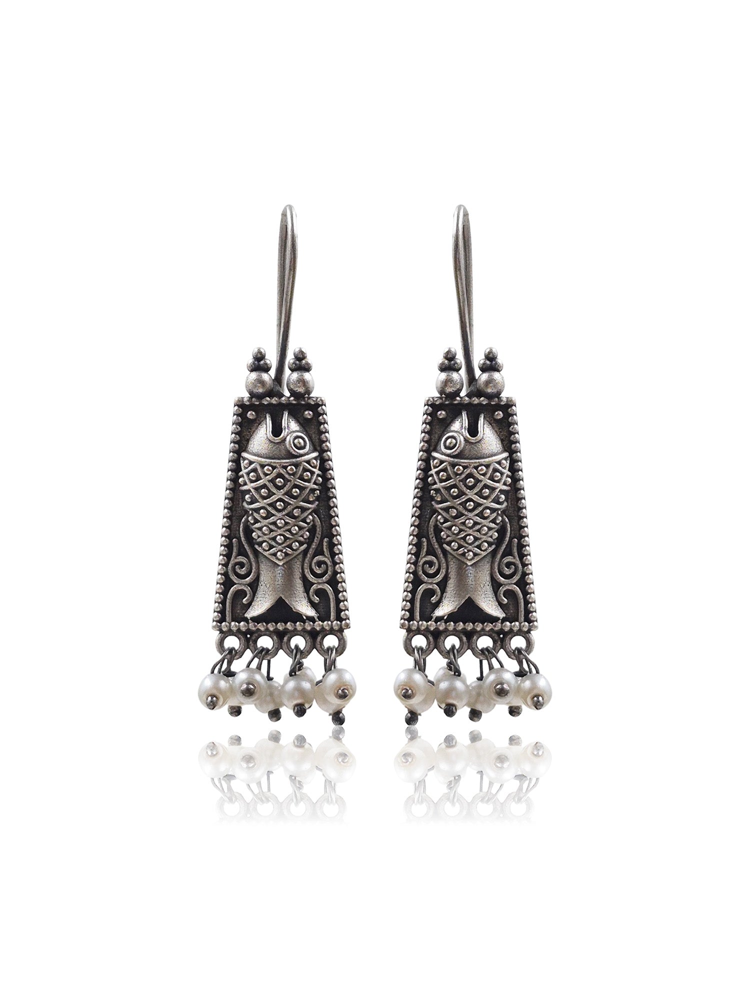 PEARL AQUA SILVER LOOKALIKE DANGLER EARRINGS