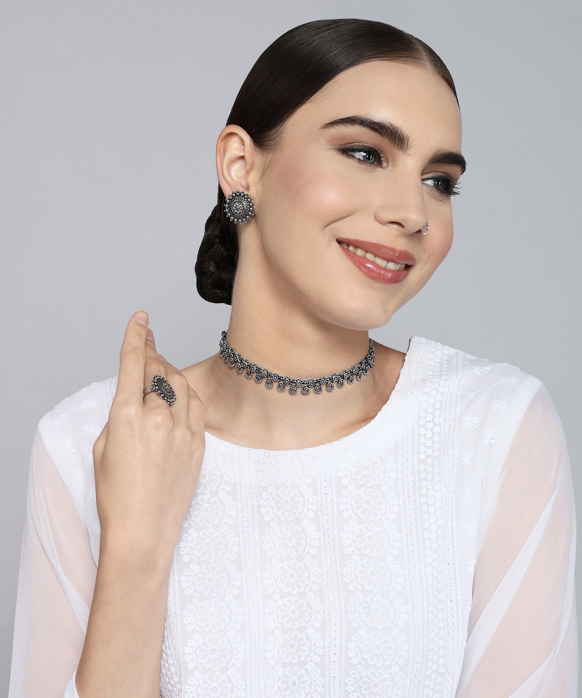 PRAGATI SILVER OXIDISED JEWELLERY SET COMBO