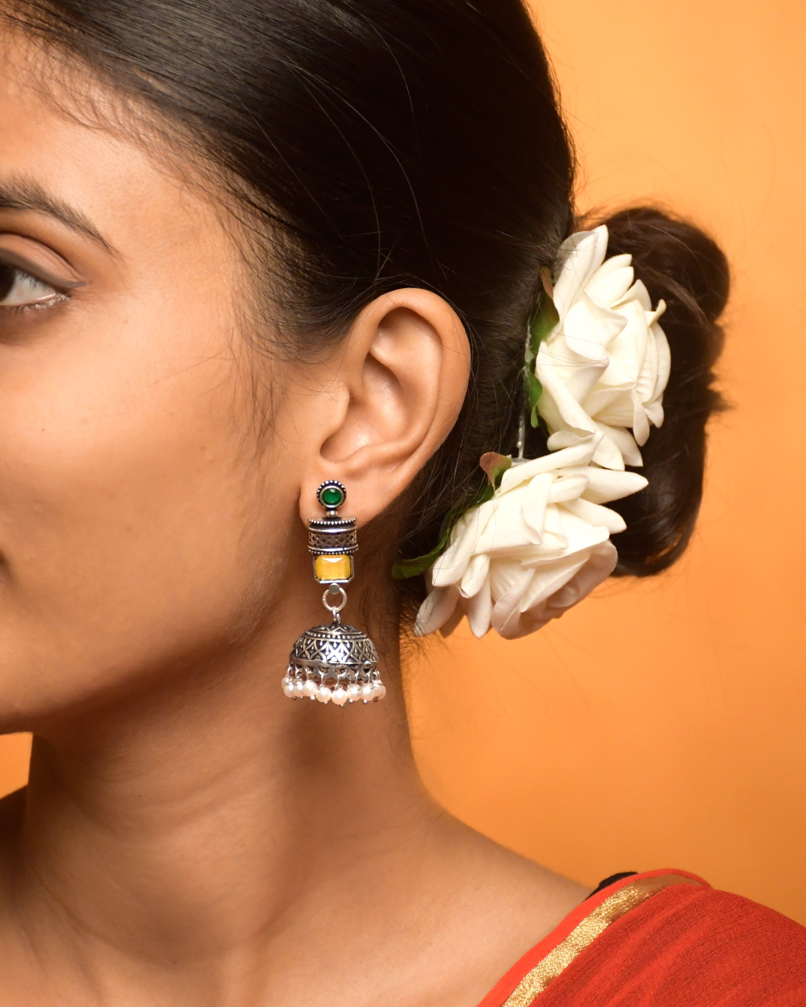 ANIKA OXIDISED STONE JHUMKA EARRINGS