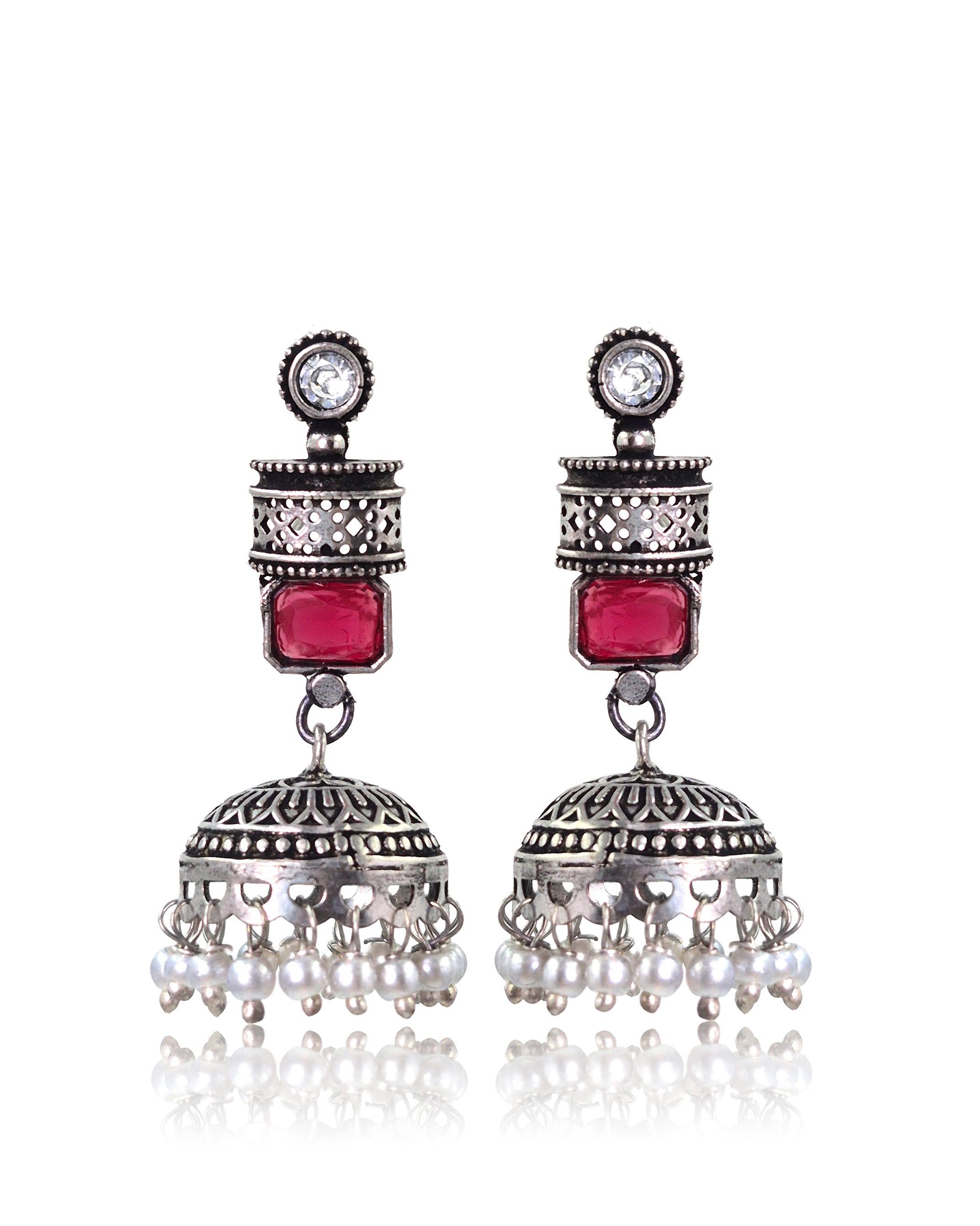 ANIKA OXIDISED STONE JHUMKA EARRINGS