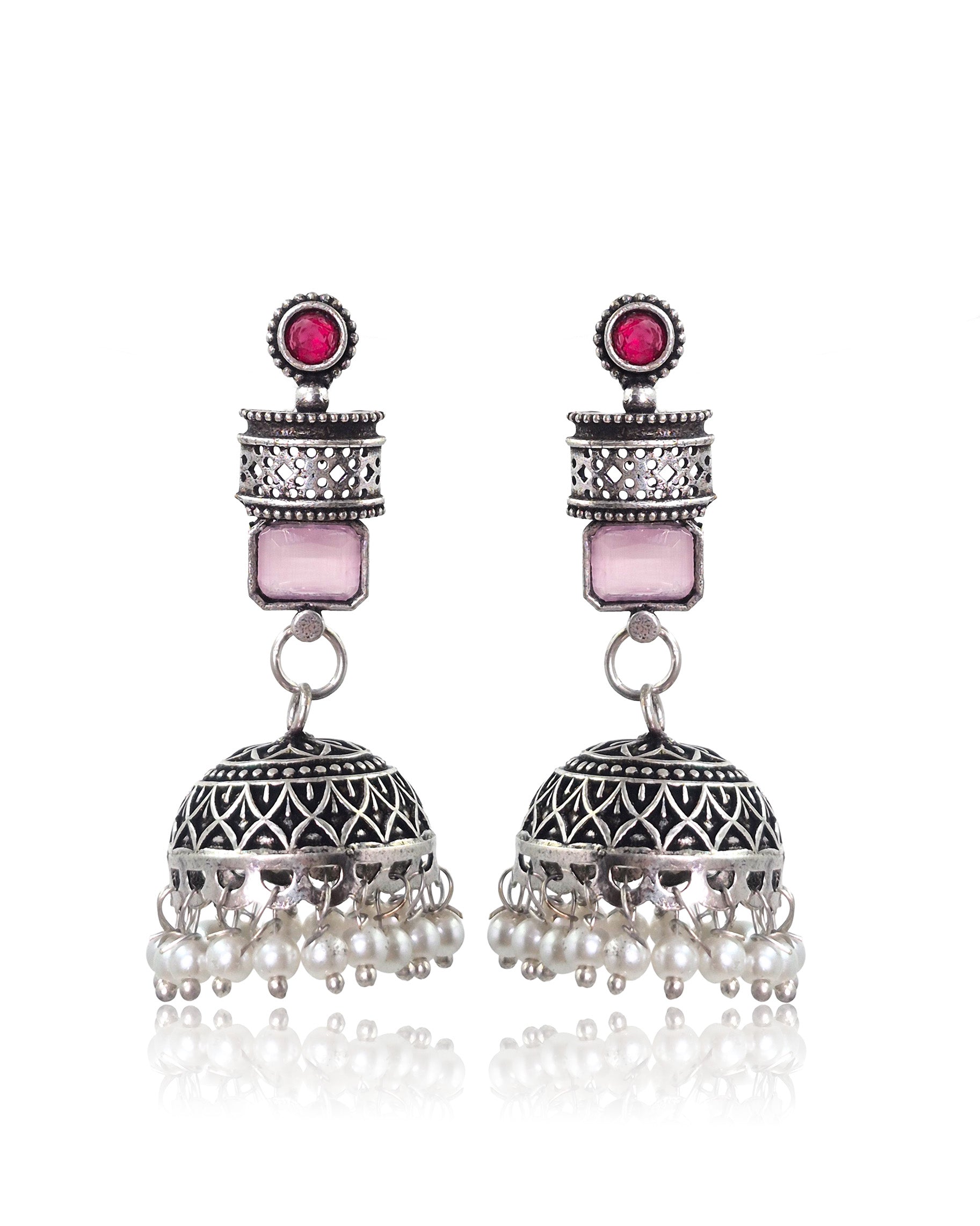 ANIKA OXIDISED STONE JHUMKA EARRINGS