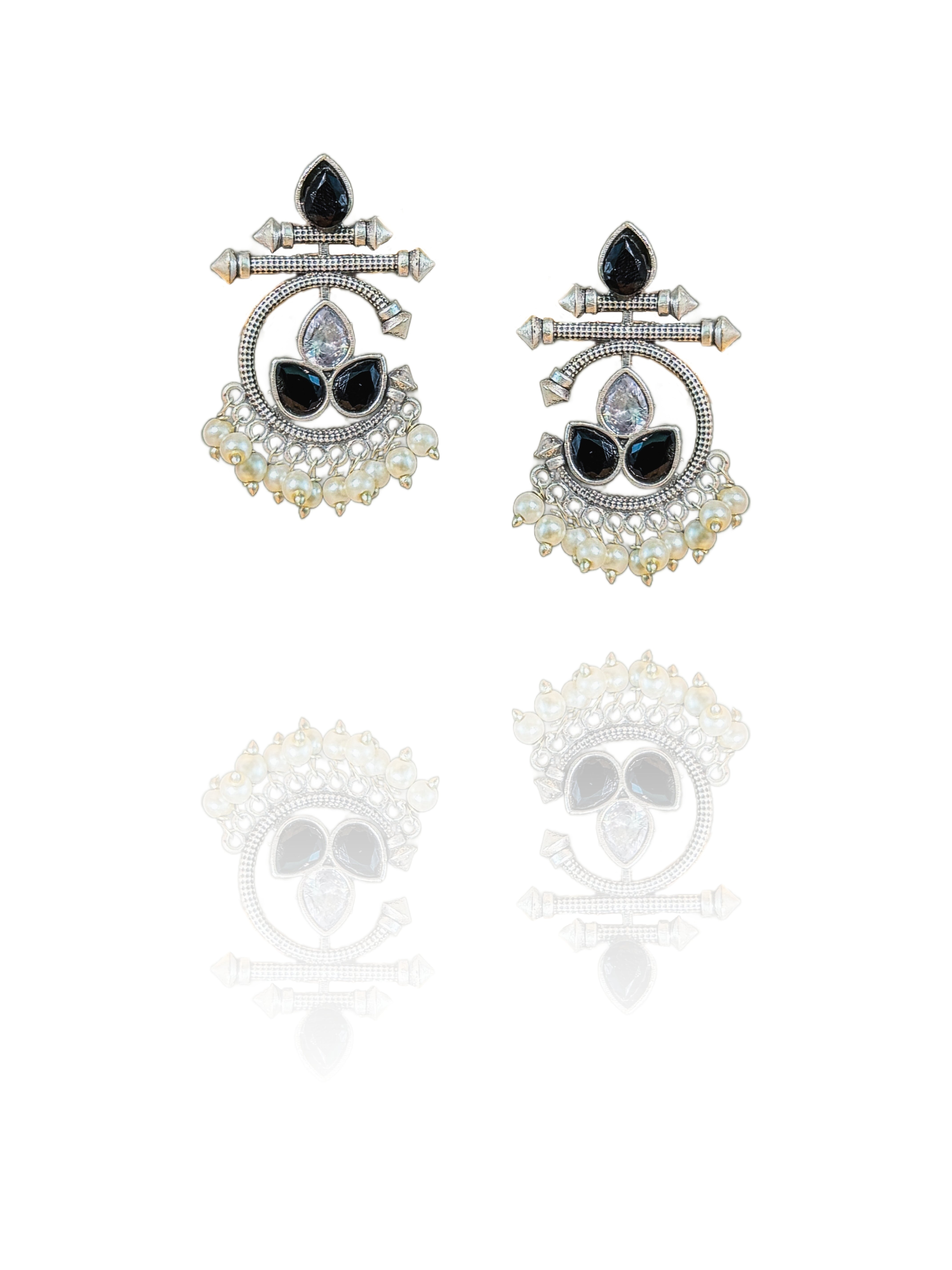 AZURE BLOOM OXIDIZED CHANDBALI STONE EARRINGS