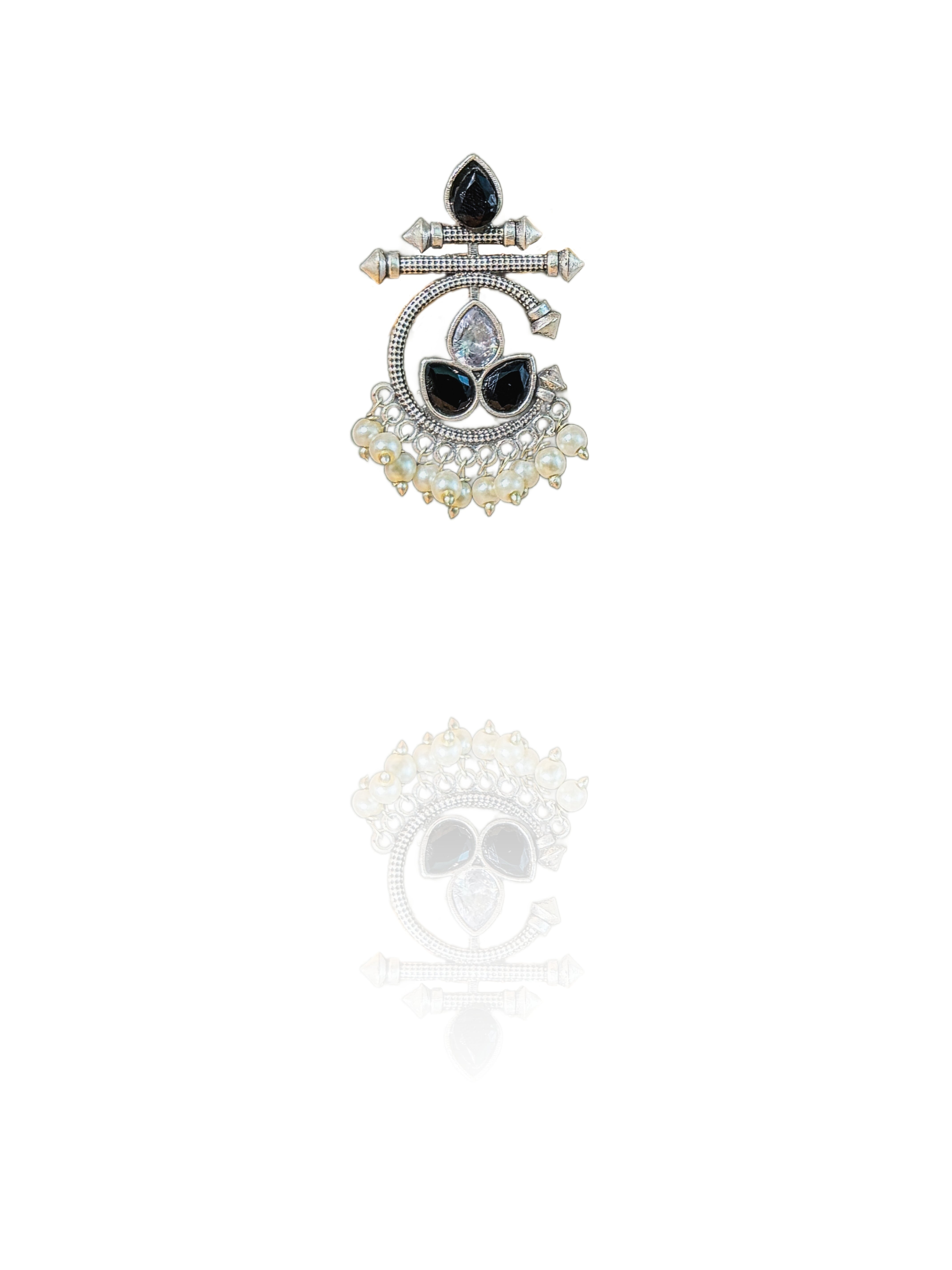 AZURE BLOOM OXIDIZED CHANDBALI STONE EARRINGS