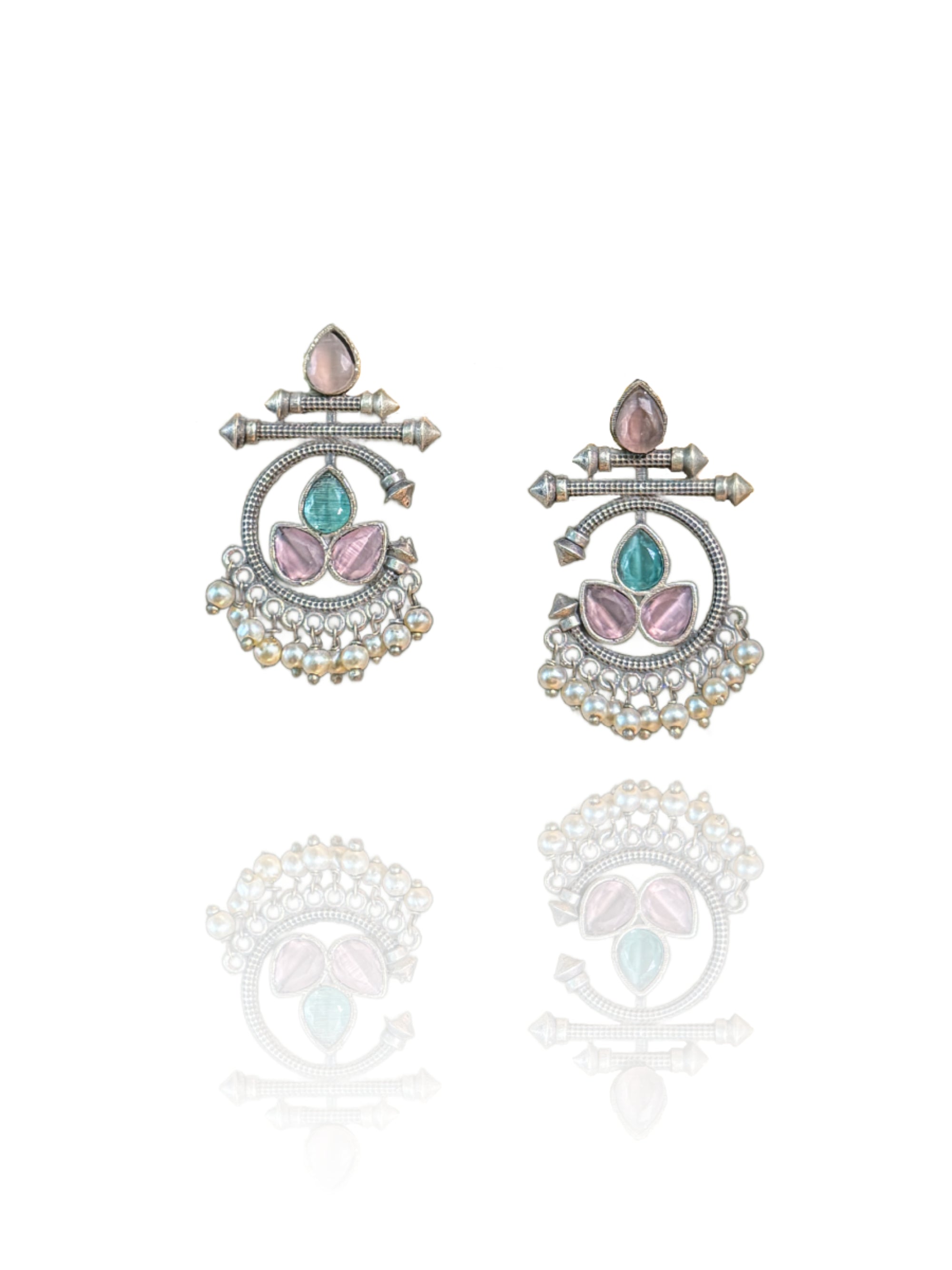 AZURE BLOOM OXIDIZED CHANDBALI STONE EARRINGS