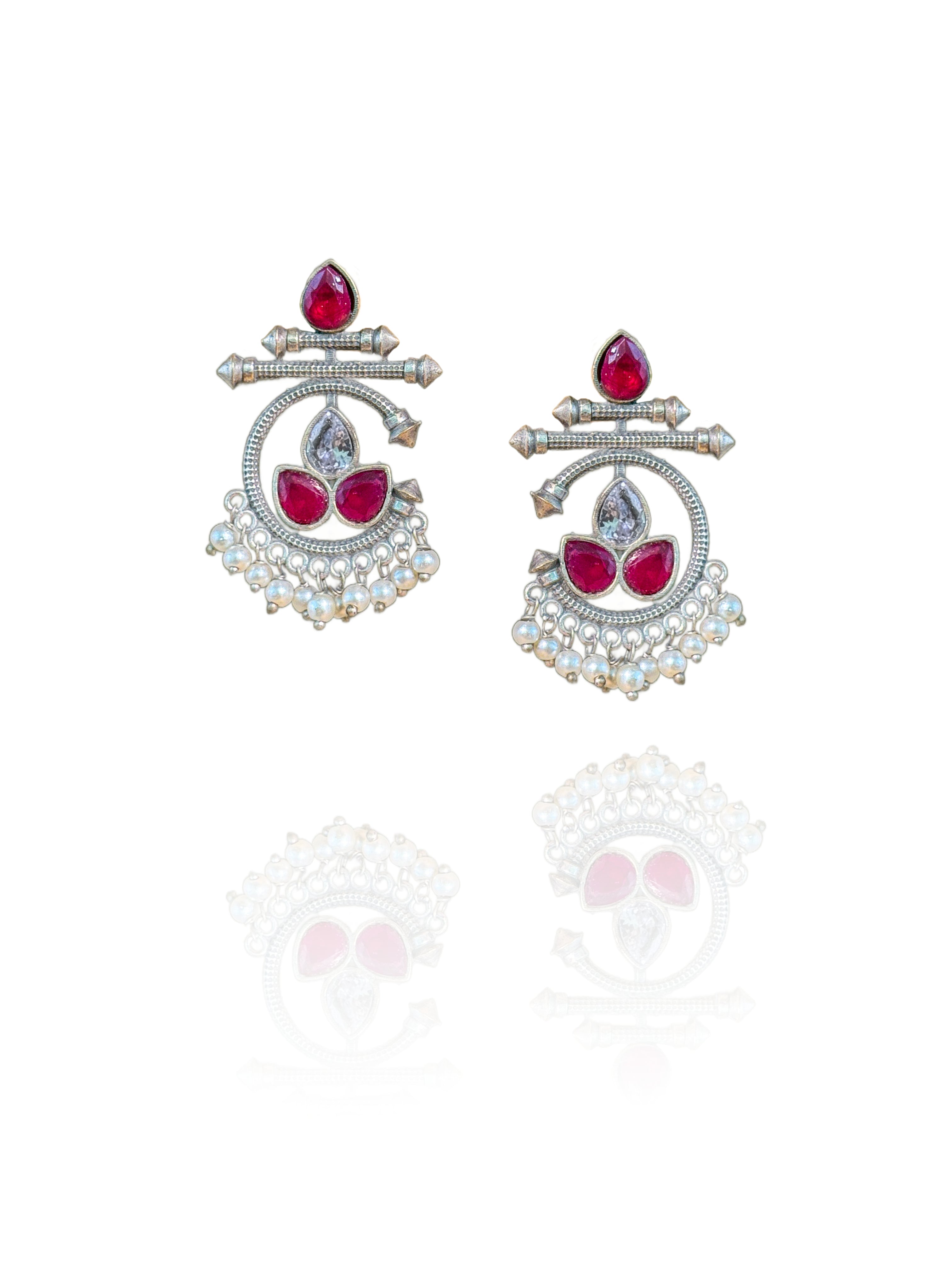 AZURE BLOOM OXIDIZED CHANDBALI STONE EARRINGS
