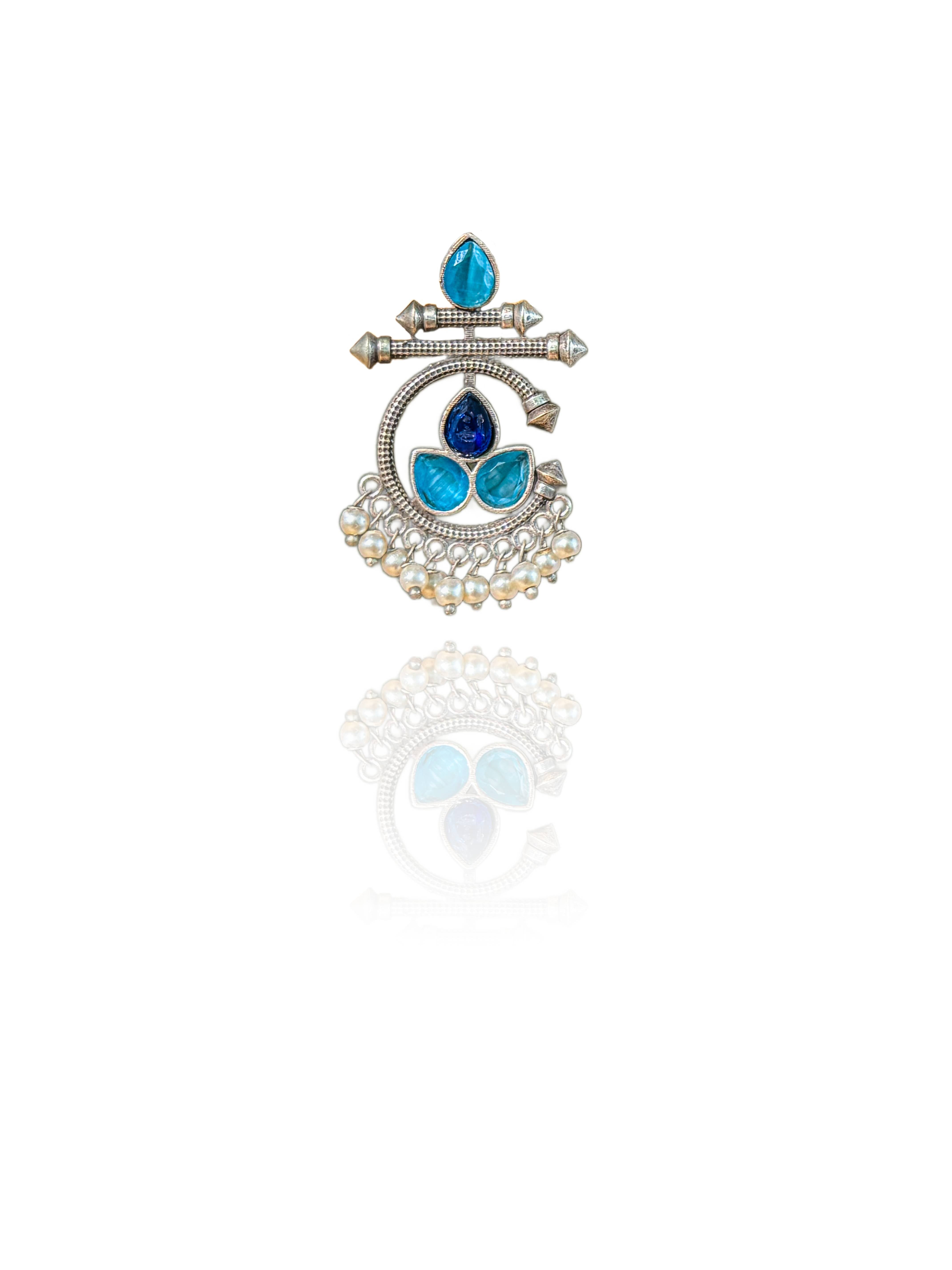 AZURE BLOOM OXIDIZED CHANDBALI STONE EARRINGS
