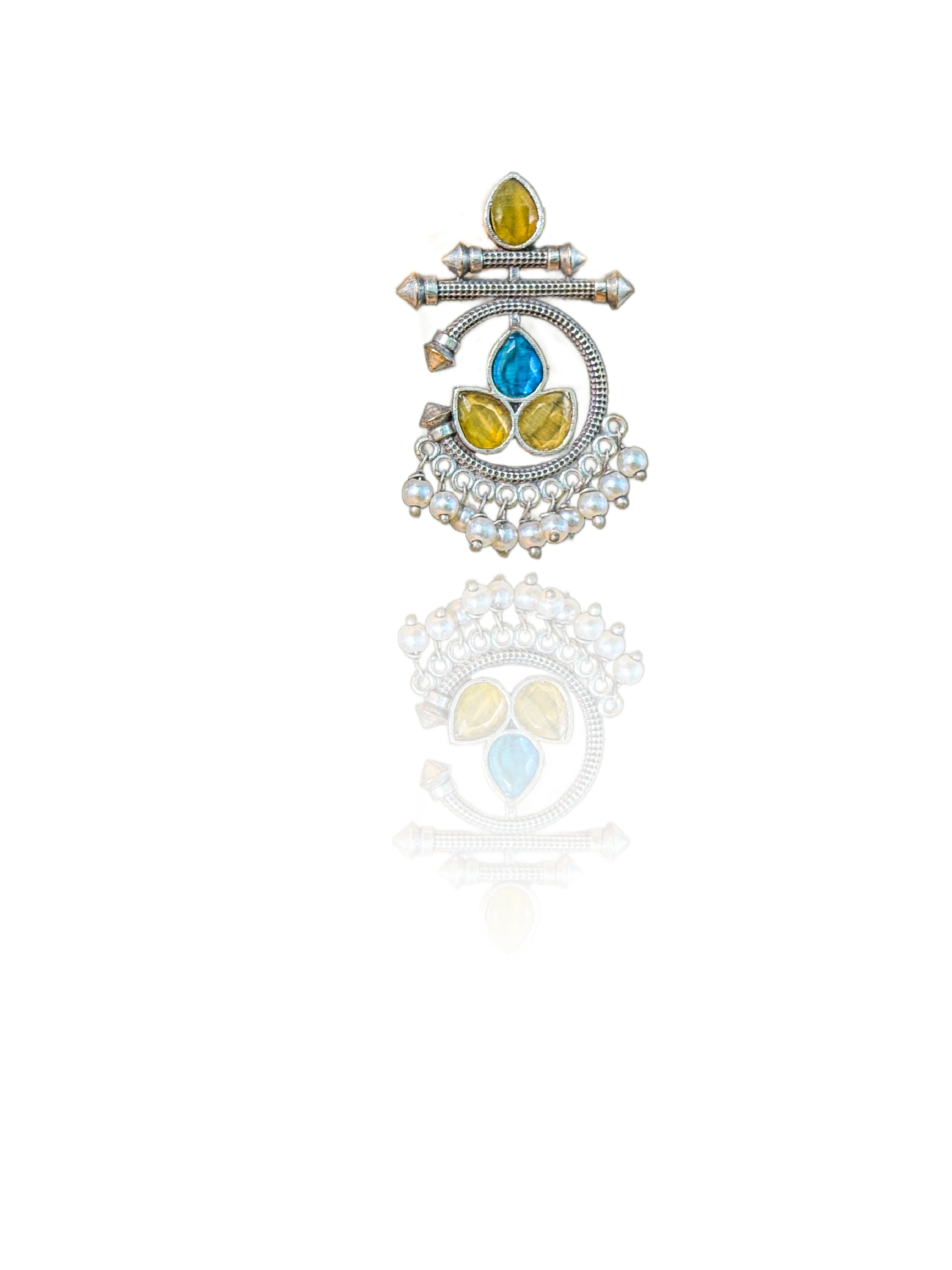 AZURE BLOOM OXIDIZED CHANDBALI STONE EARRINGS