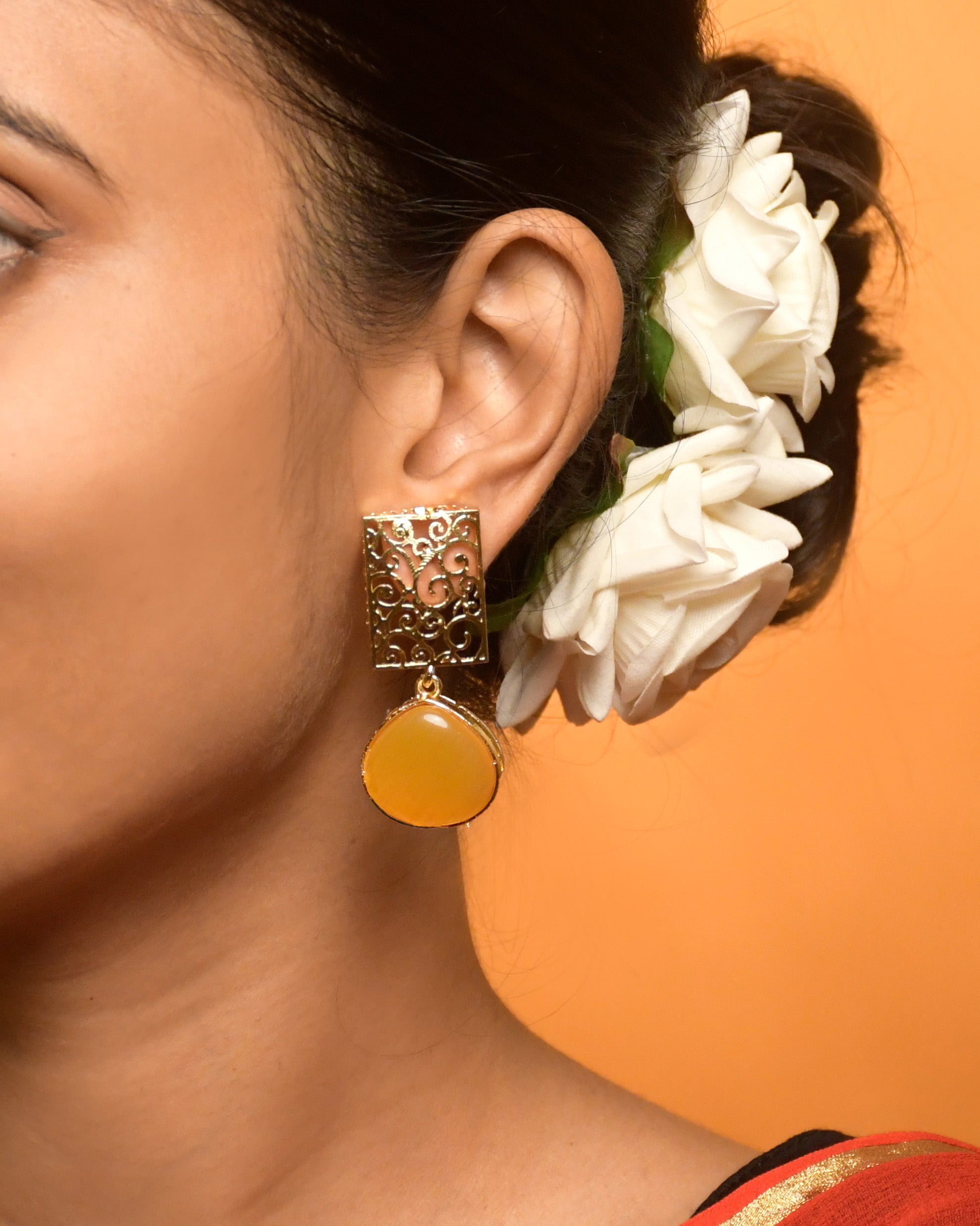 Mihira Golden Stone Earrings