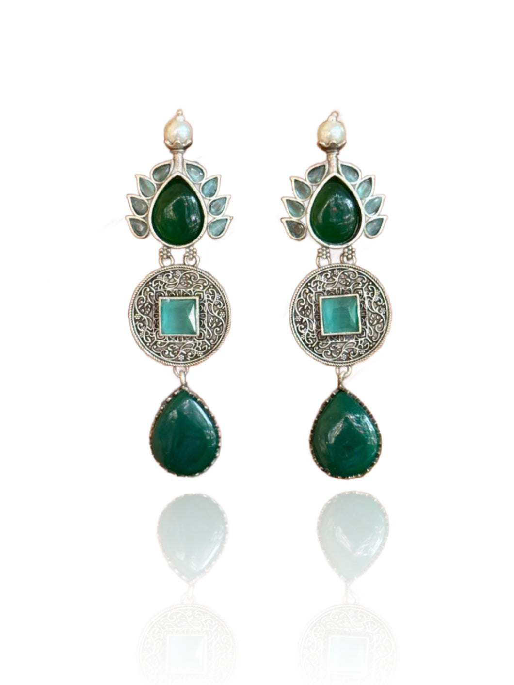 MYSTICLEAF SILVER BLOOM STONE EARRINGS