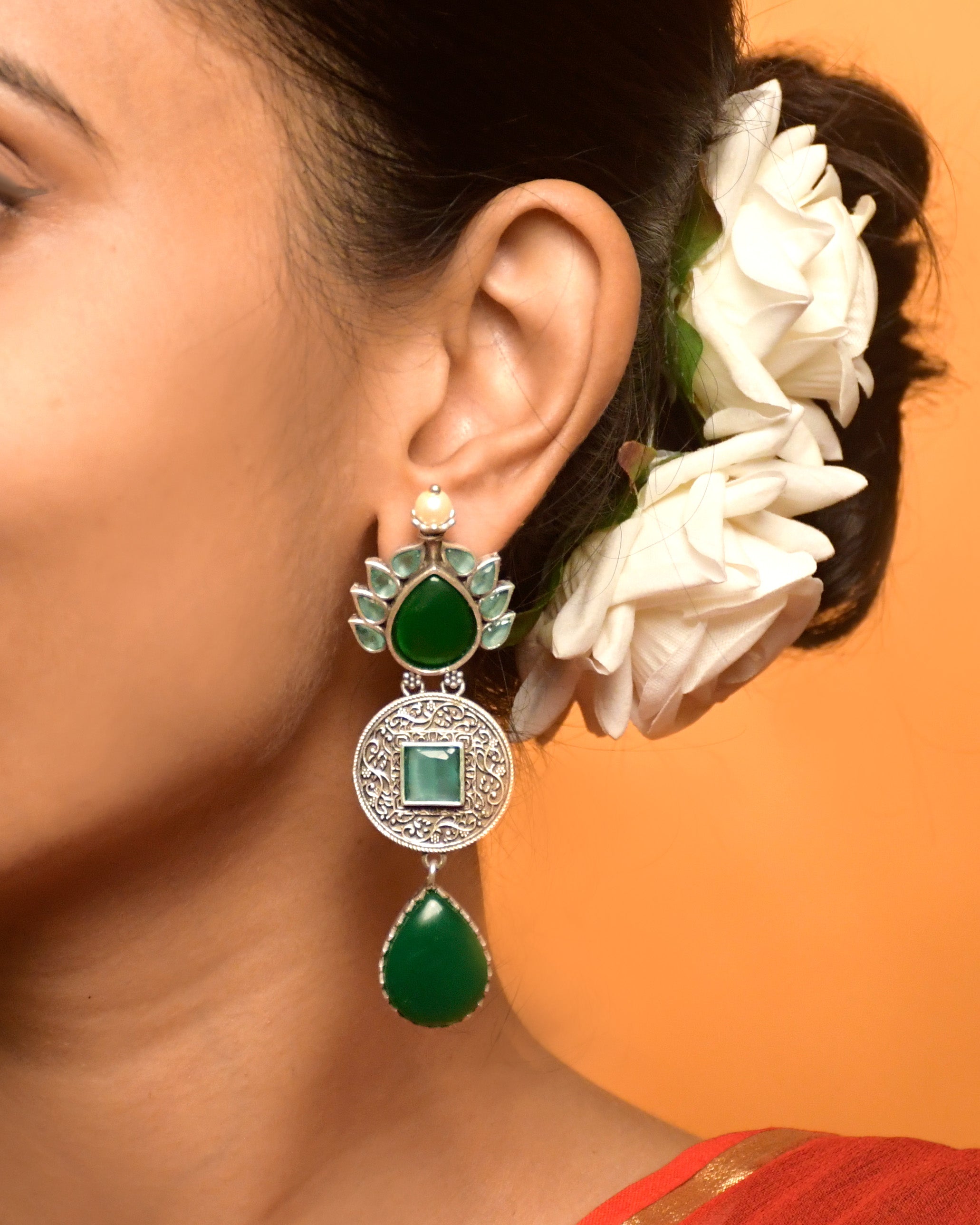 Mysticleaf Silver Bloom Stone Earrings