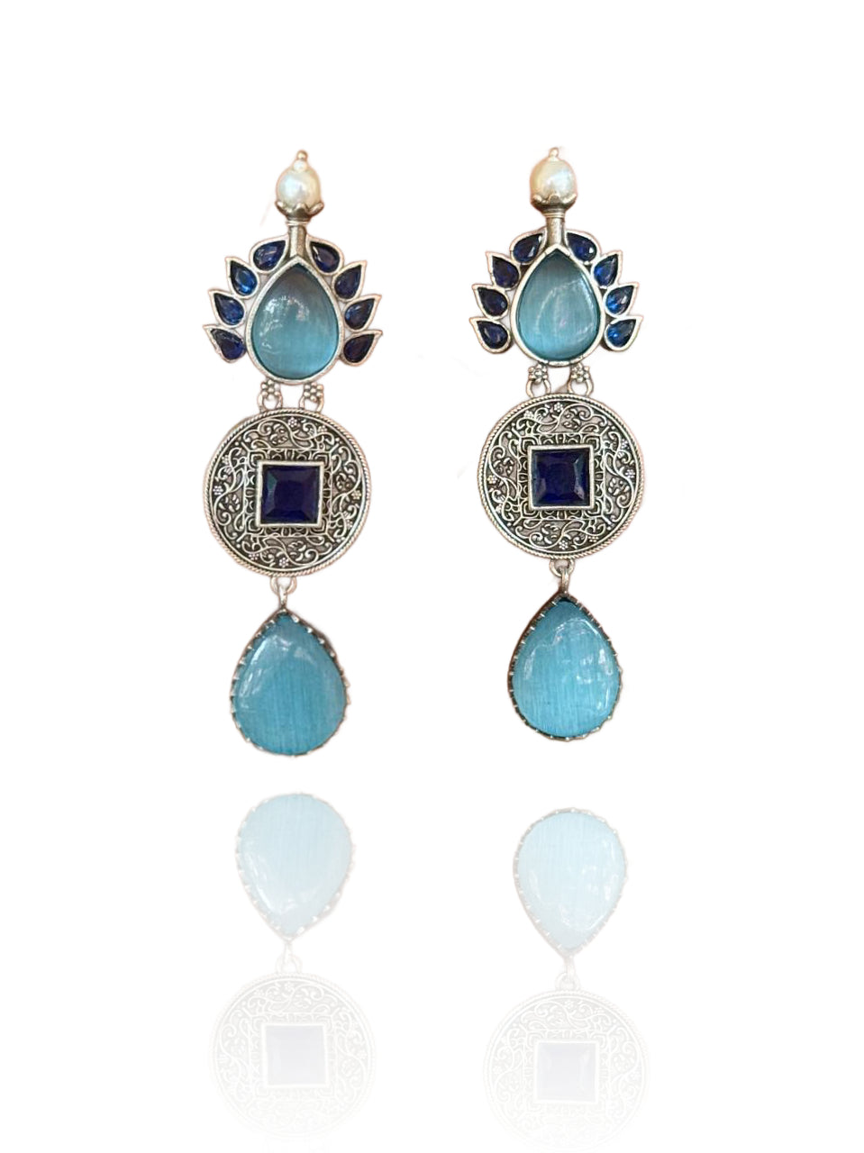 MYSTICLEAF SILVER BLOOM STONE EARRINGS