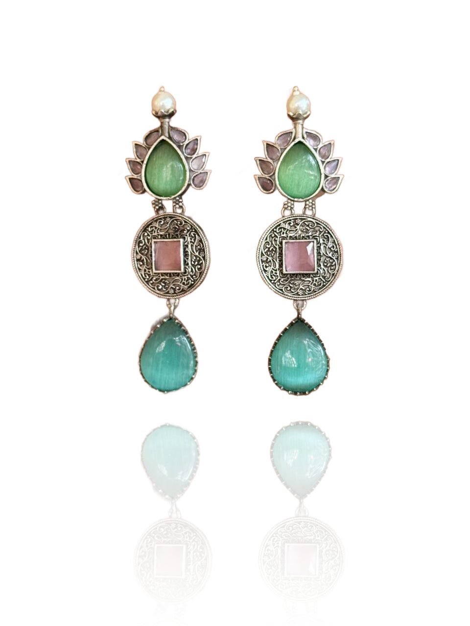 MYSTICLEAF SILVER BLOOM STONE EARRINGS