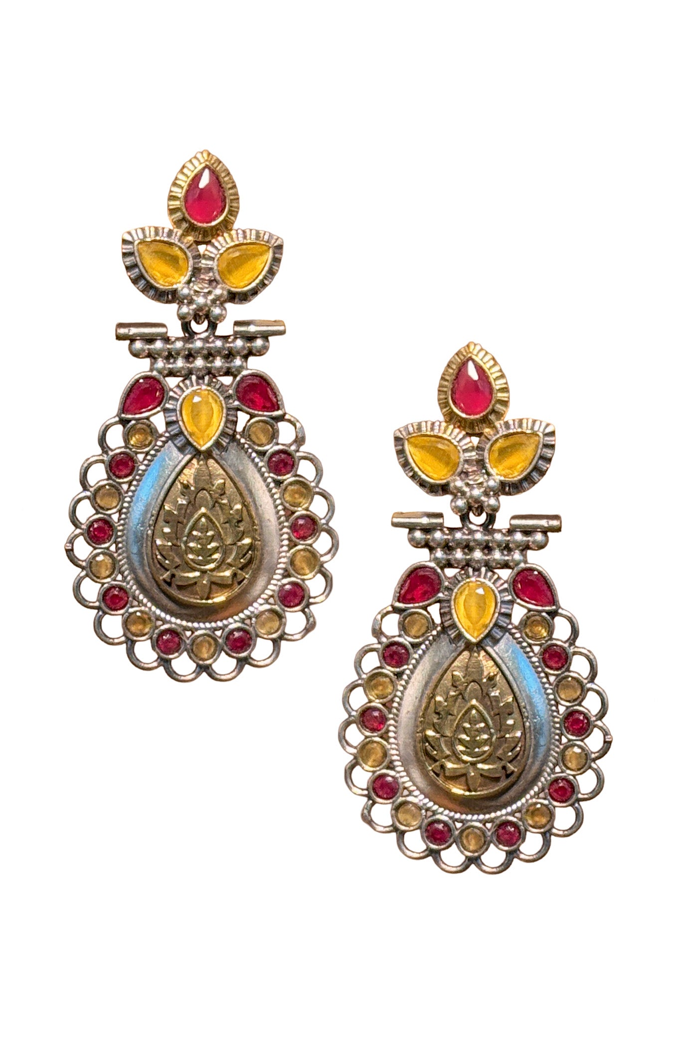 REGAL BLOOM DUALTONE STONE EARRINGS