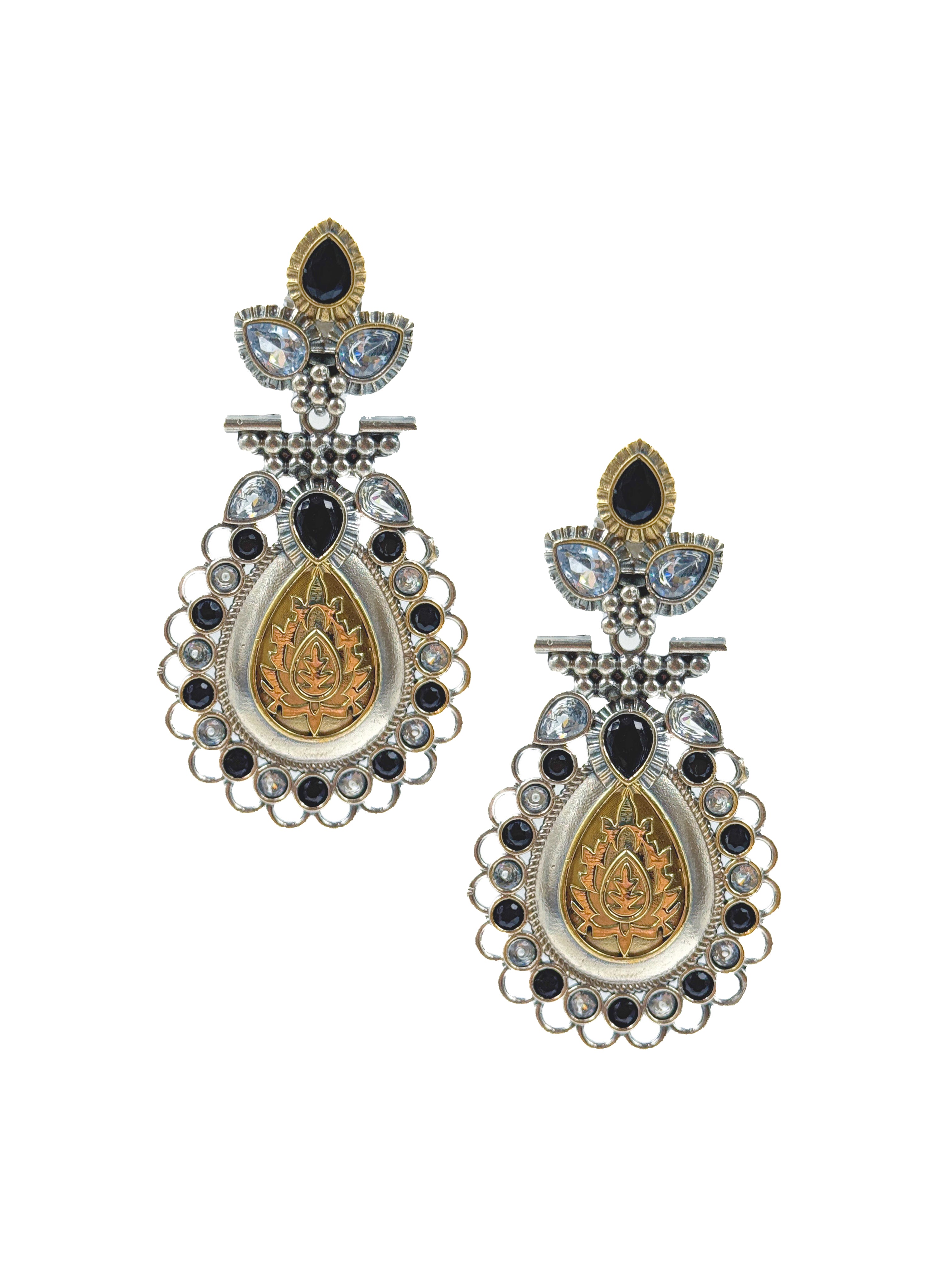 REGAL BLOOM DUALTONE STONE EARRINGS