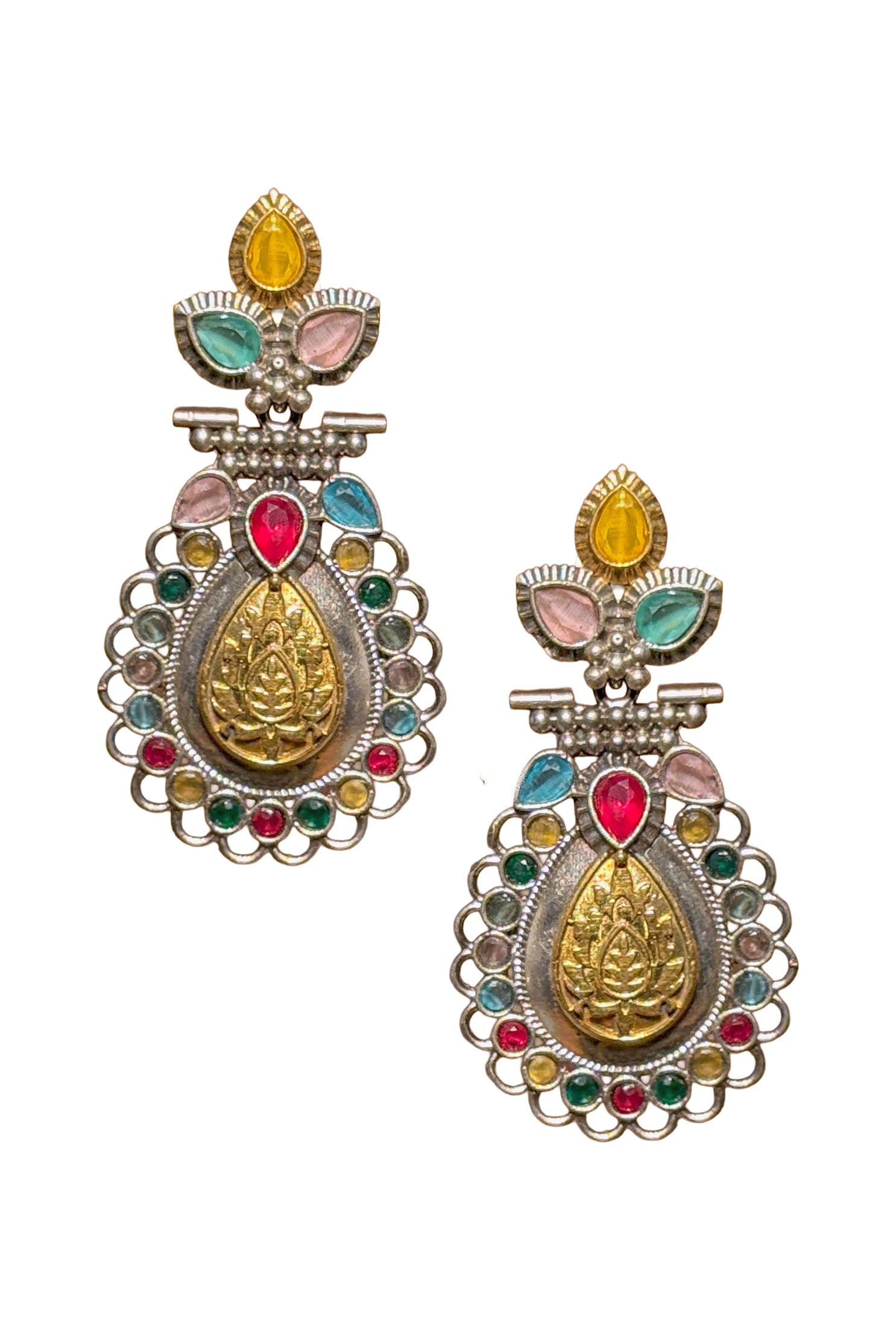 REGAL BLOOM DUALTONE STONE EARRINGS