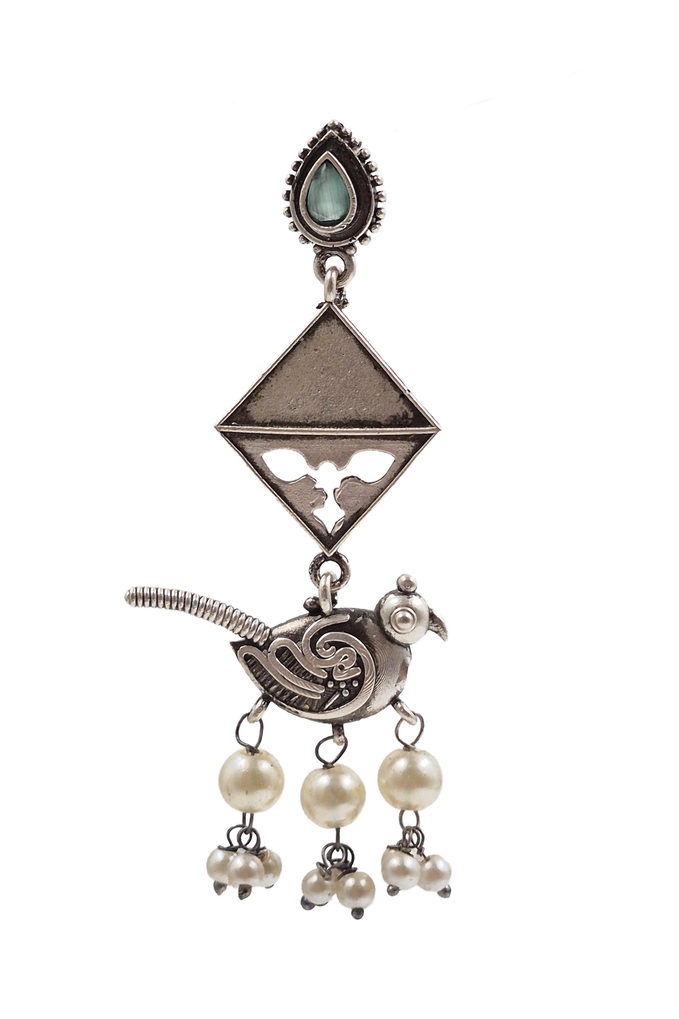 Parrot Charm Silver Lookalike Dangler Earrings