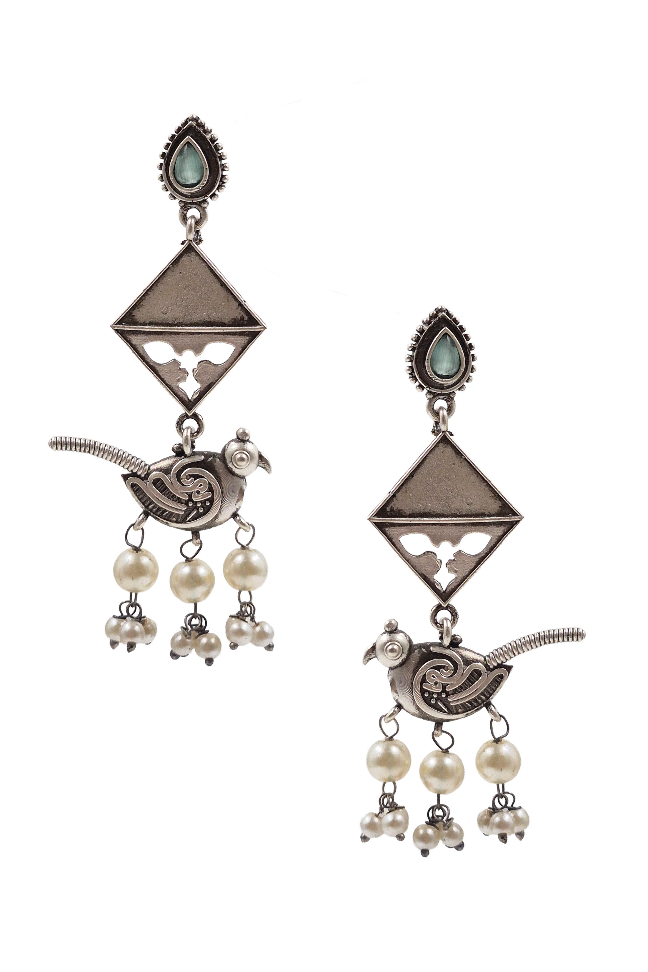 Parrot Charm Silver Lookalike Dangler Earrings