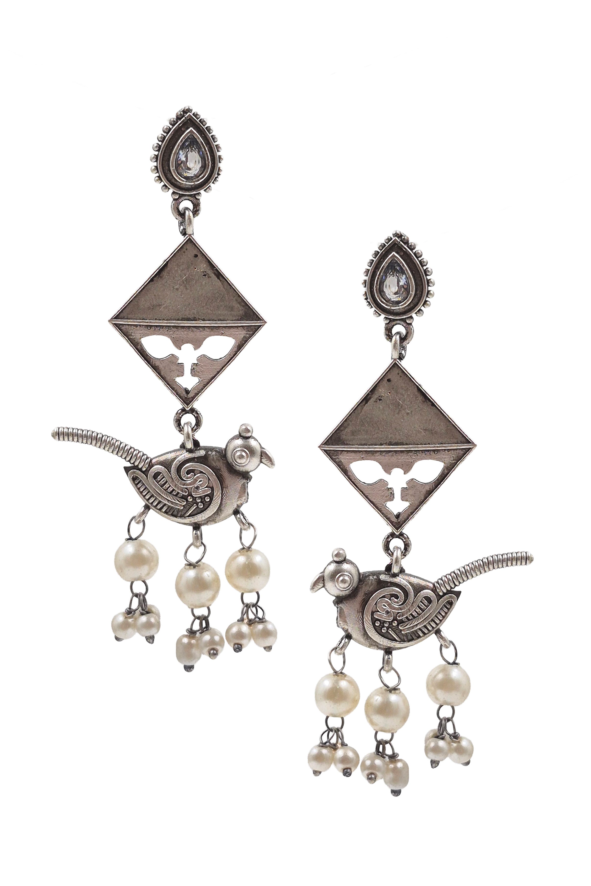 Parrot Charm Silver Lookalike Dangler Earrings