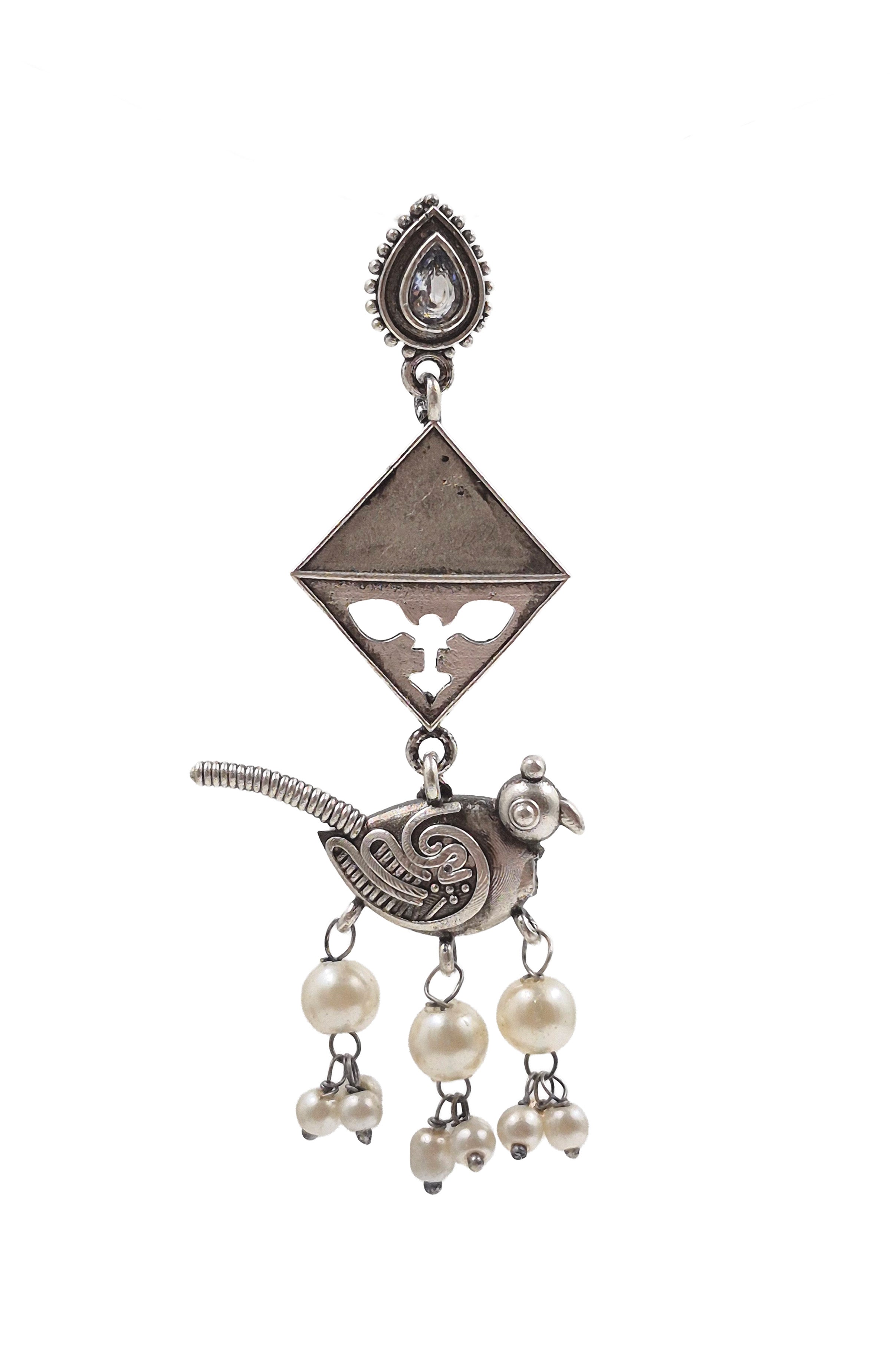 Parrot Charm Silver Lookalike Dangler Earrings
