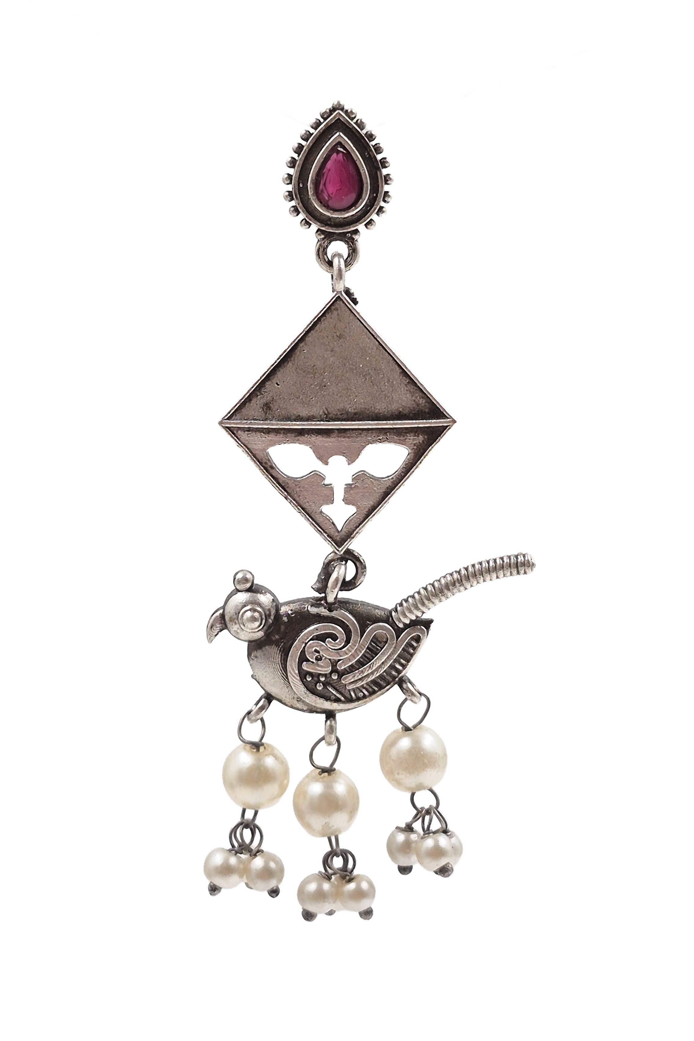 Parrot Charm Silver Lookalike Dangler Earrings