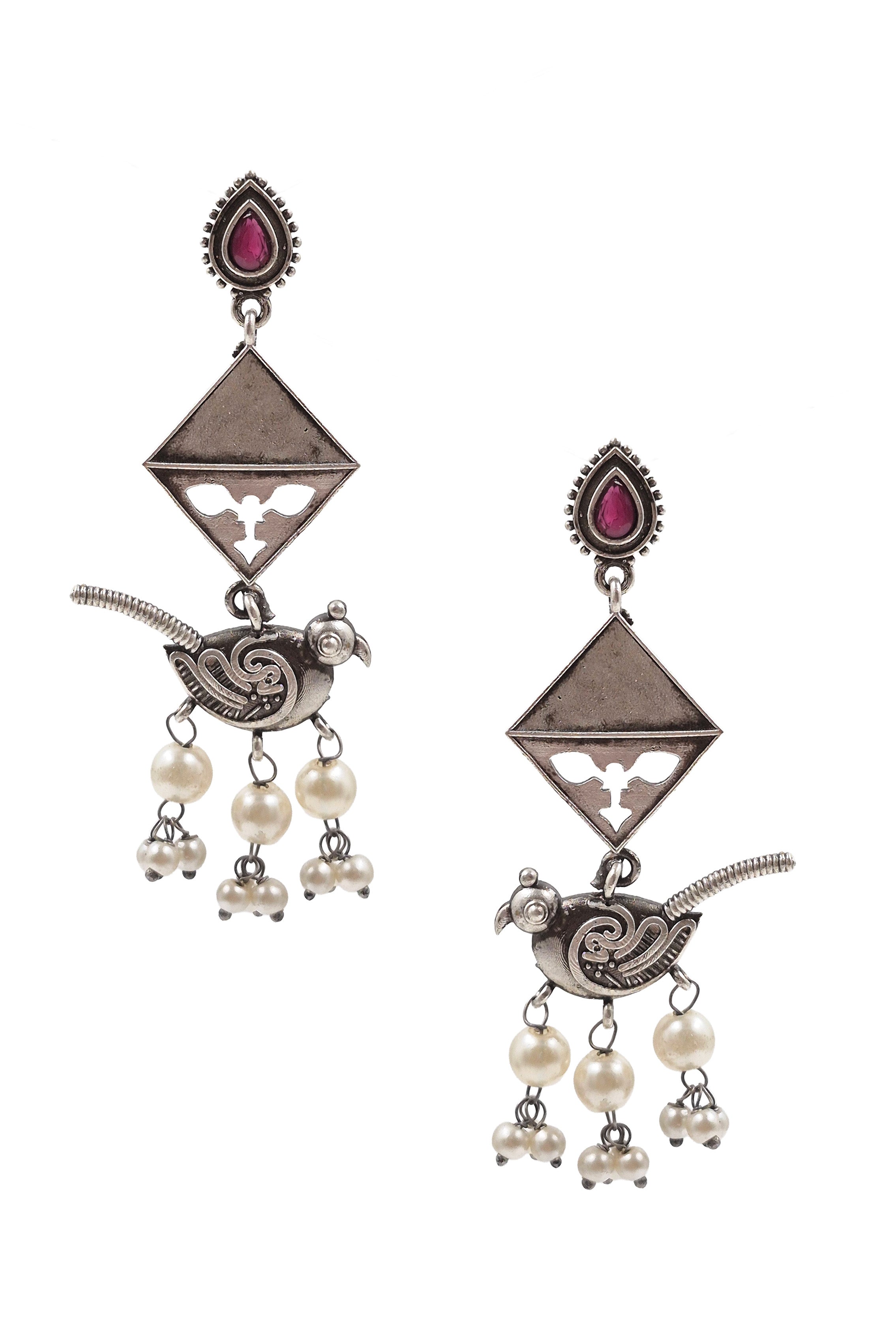 Parrot Charm Silver Lookalike Dangler Earrings