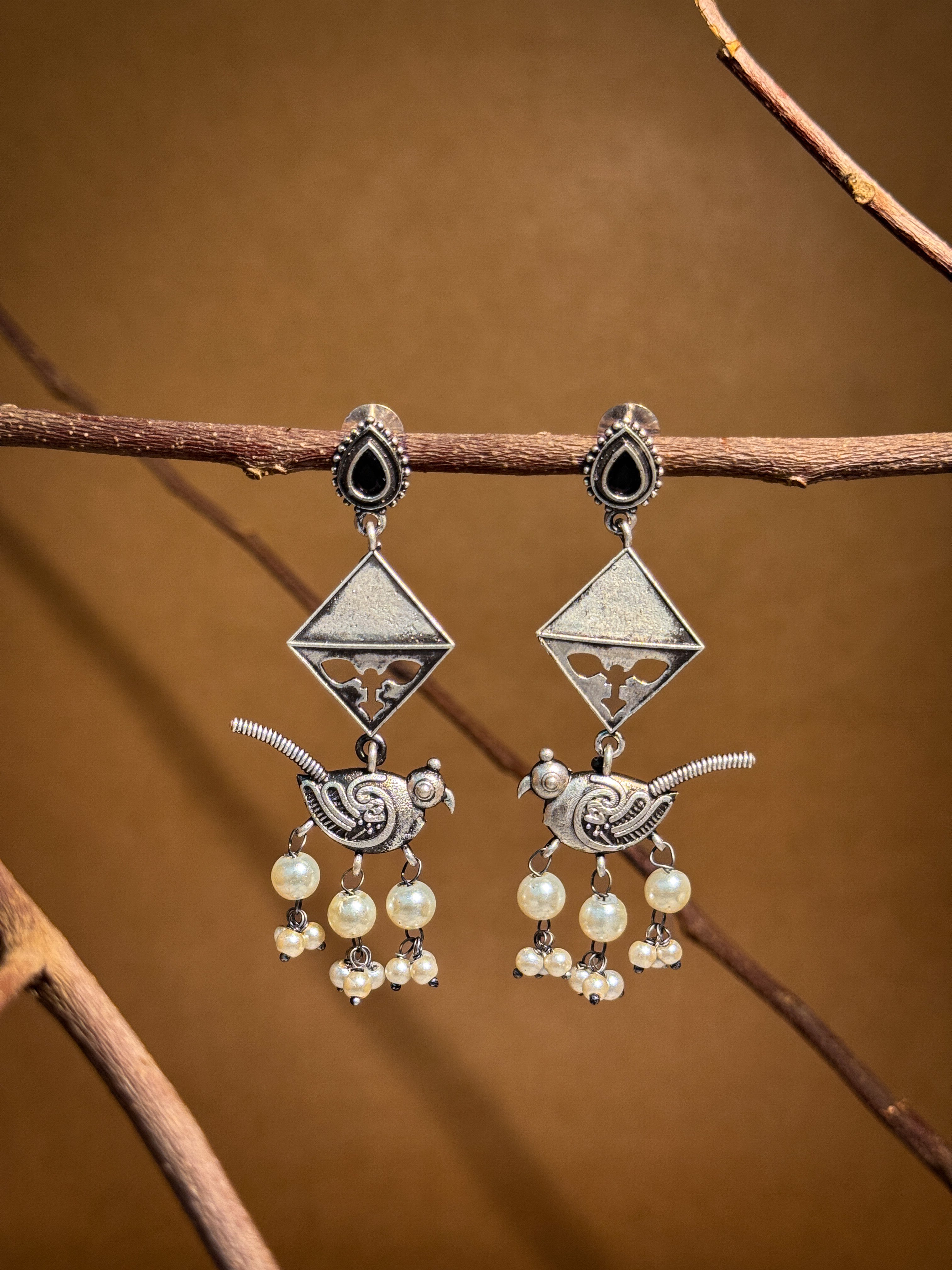 Parrot Charm Silver Lookalike Dangler Earrings