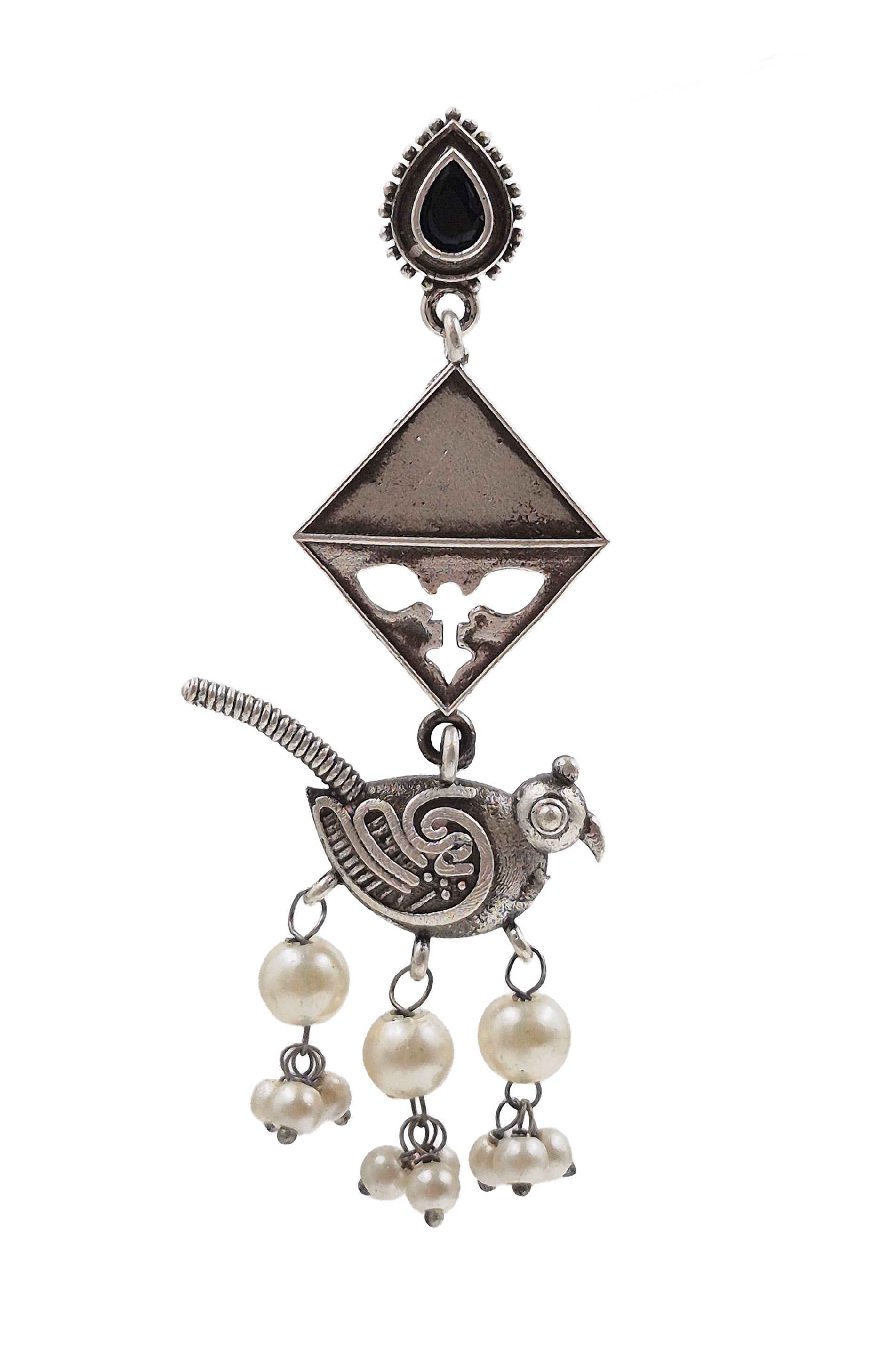 Parrot Charm Silver Lookalike Dangler Earrings