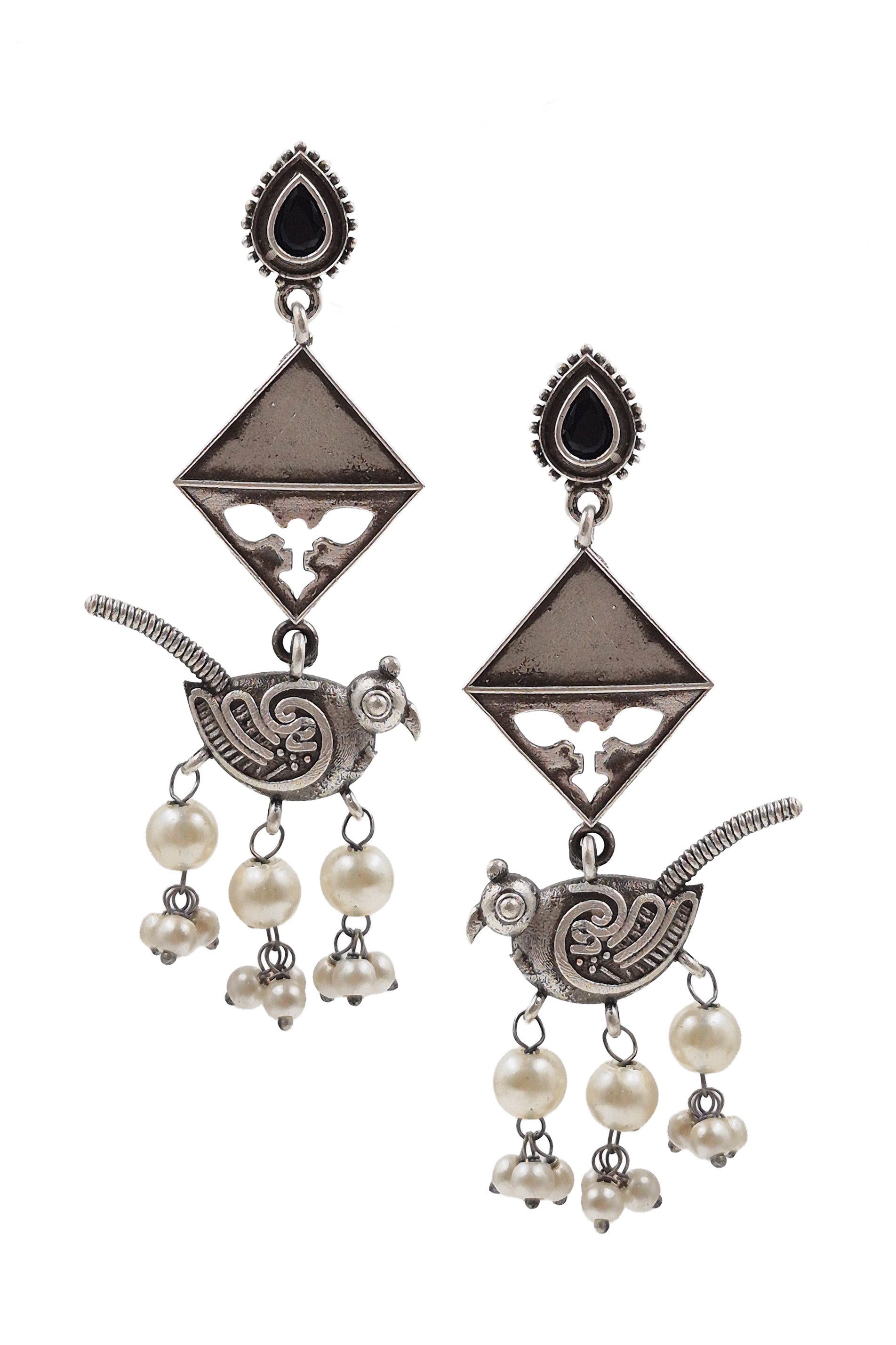 Parrot Charm Silver Lookalike Dangler Earrings