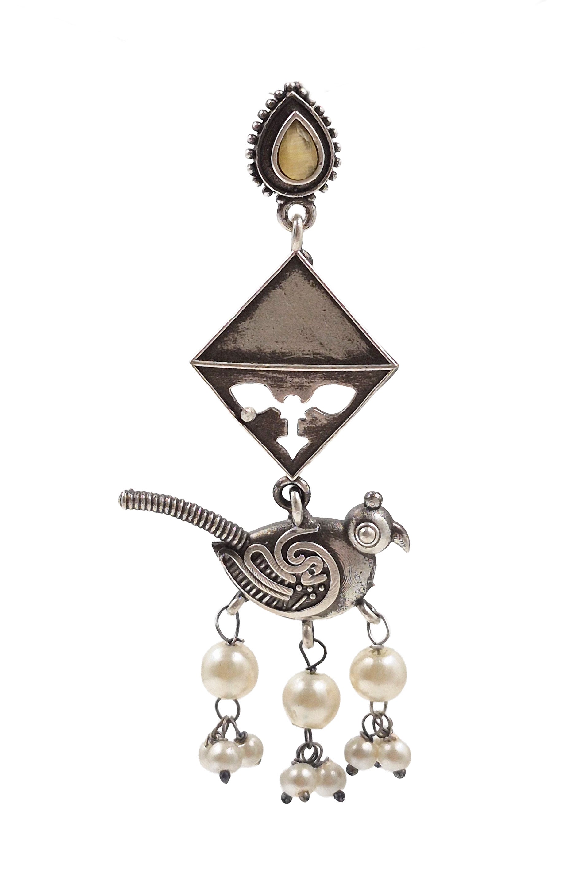 Parrot Charm Silver Lookalike Dangler Earrings