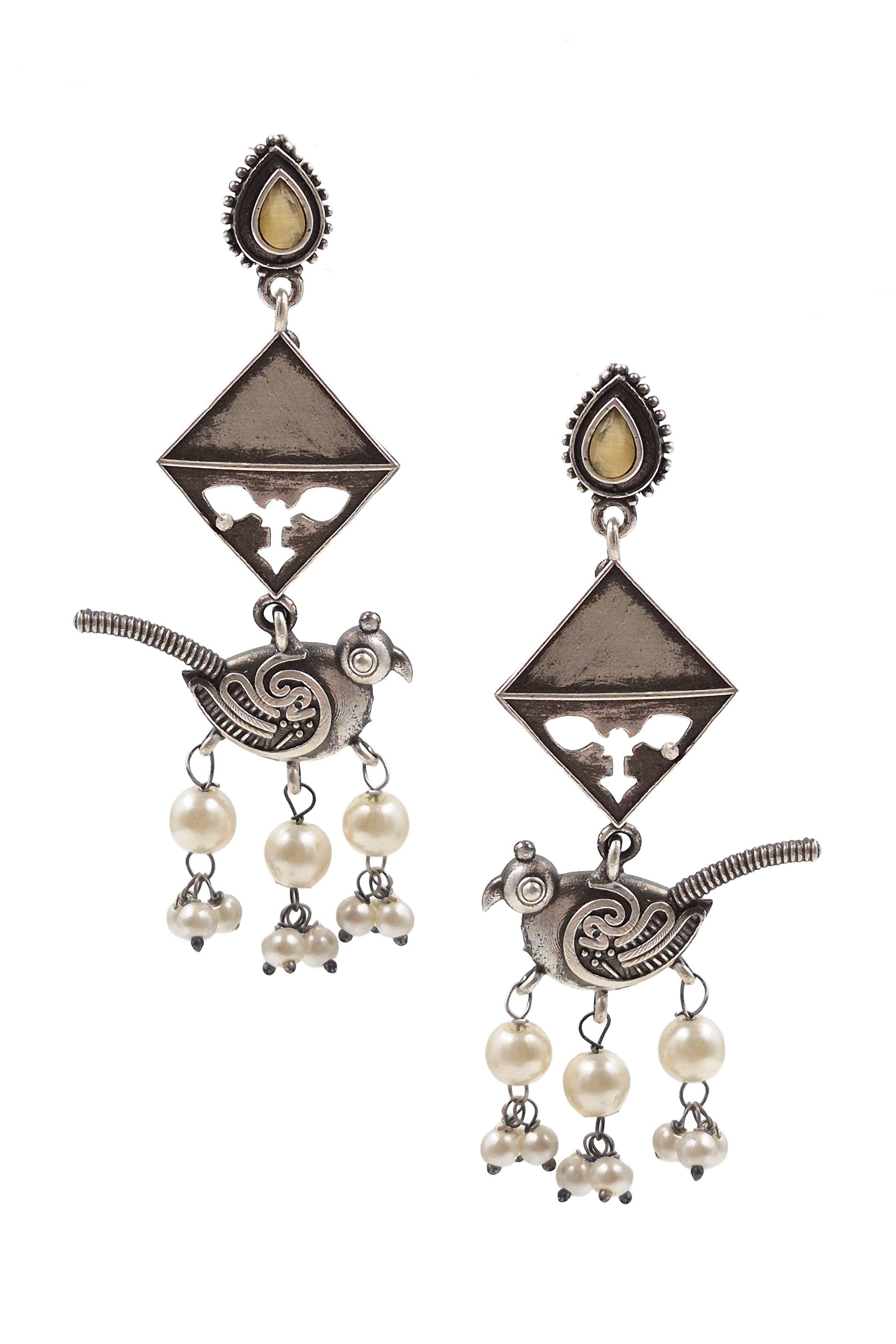 Parrot Charm Silver Lookalike Dangler Earrings