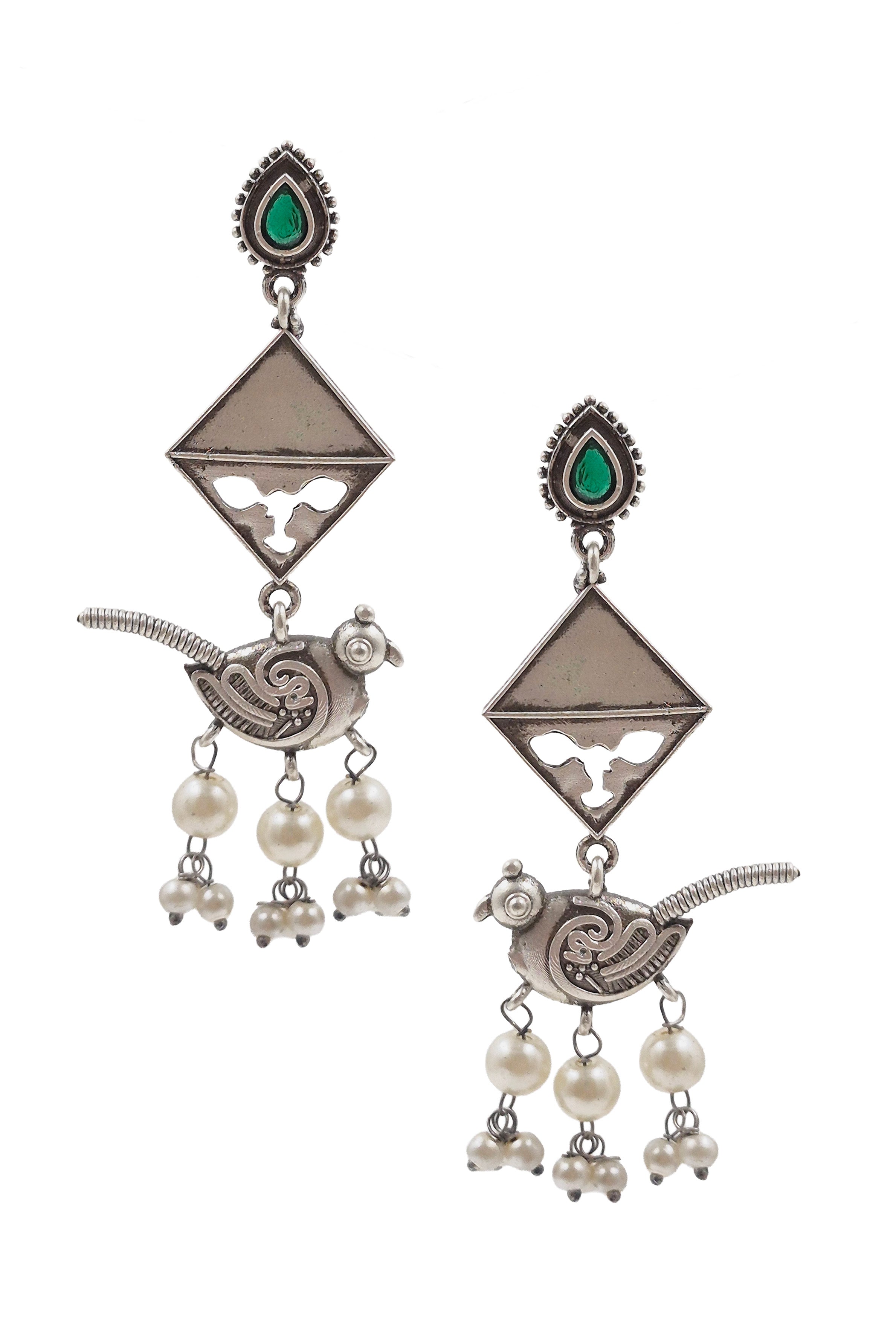 Parrot Charm Silver Lookalike Dangler Earrings