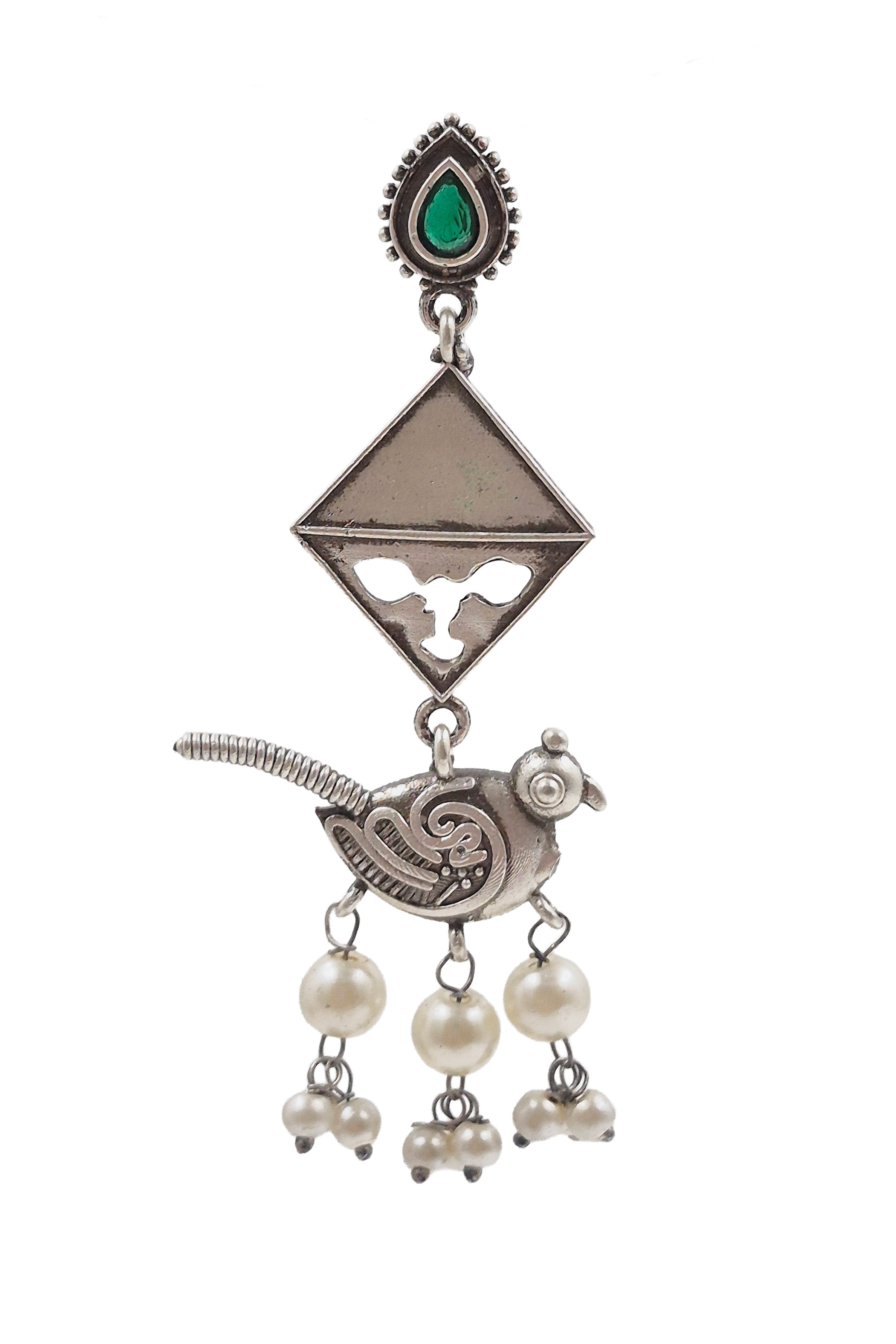 Parrot Charm Silver Lookalike Dangler Earrings