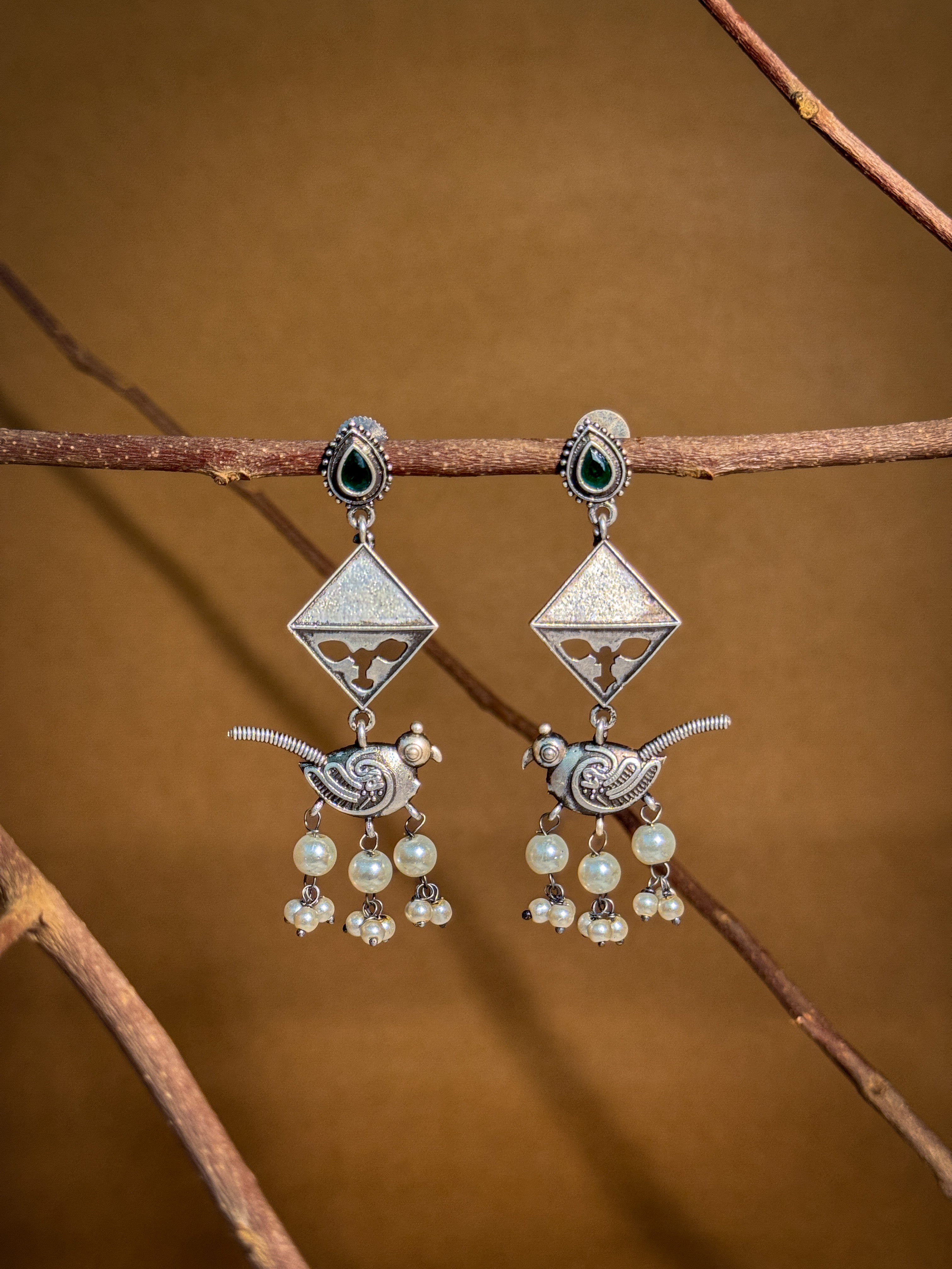 Parrot Charm Silver Lookalike Dangler Earrings