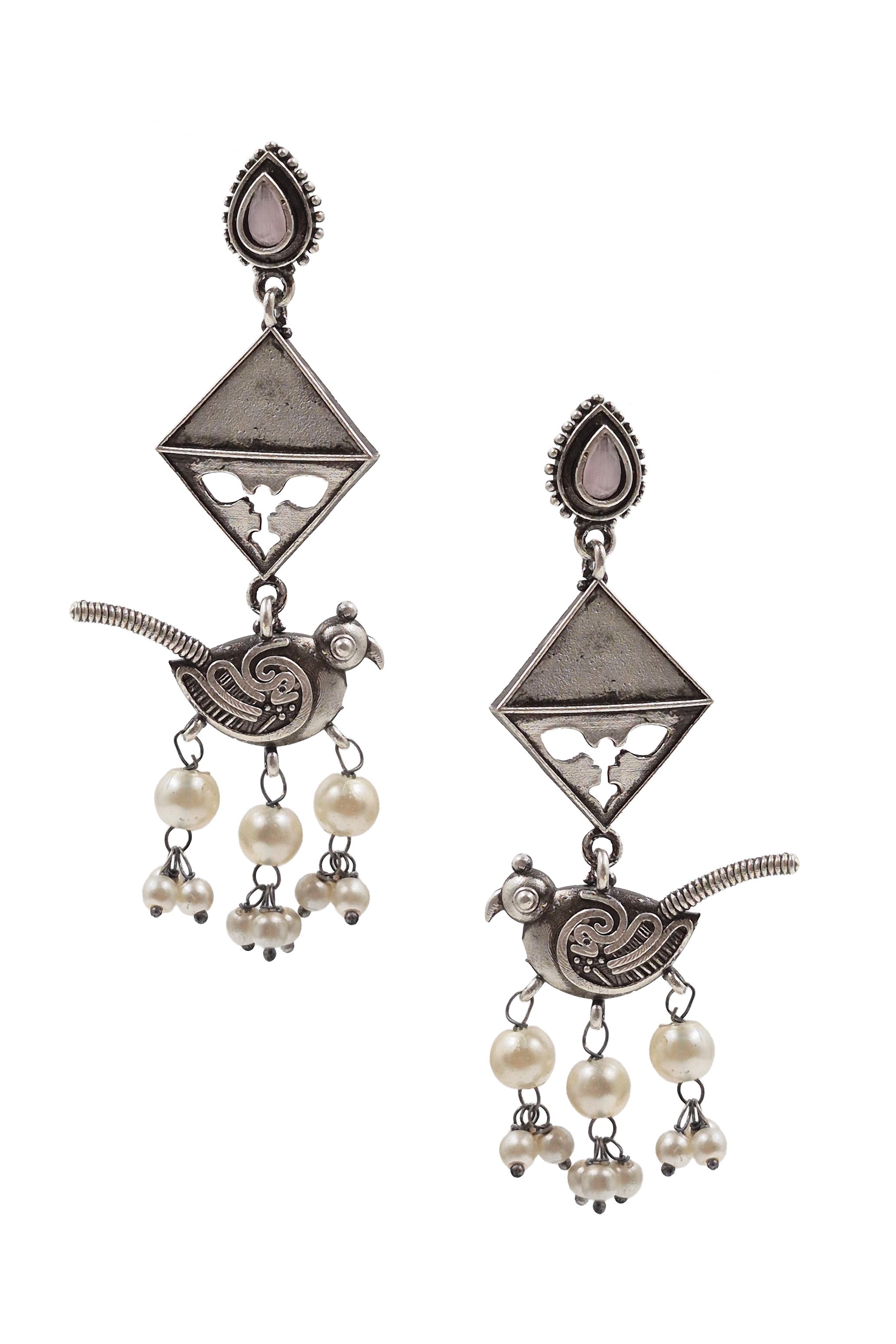Parrot Charm Silver Lookalike Dangler Earrings
