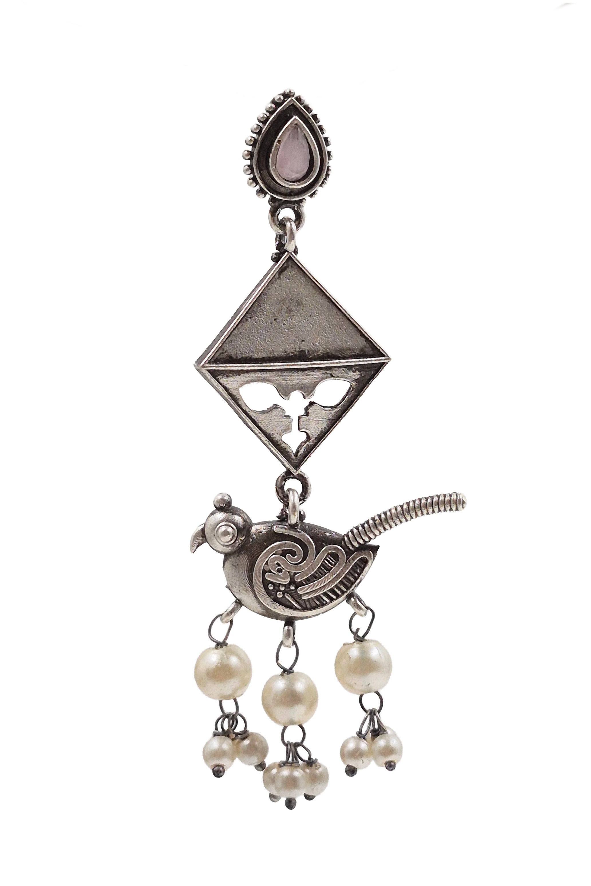 Parrot Charm Silver Lookalike Dangler Earrings