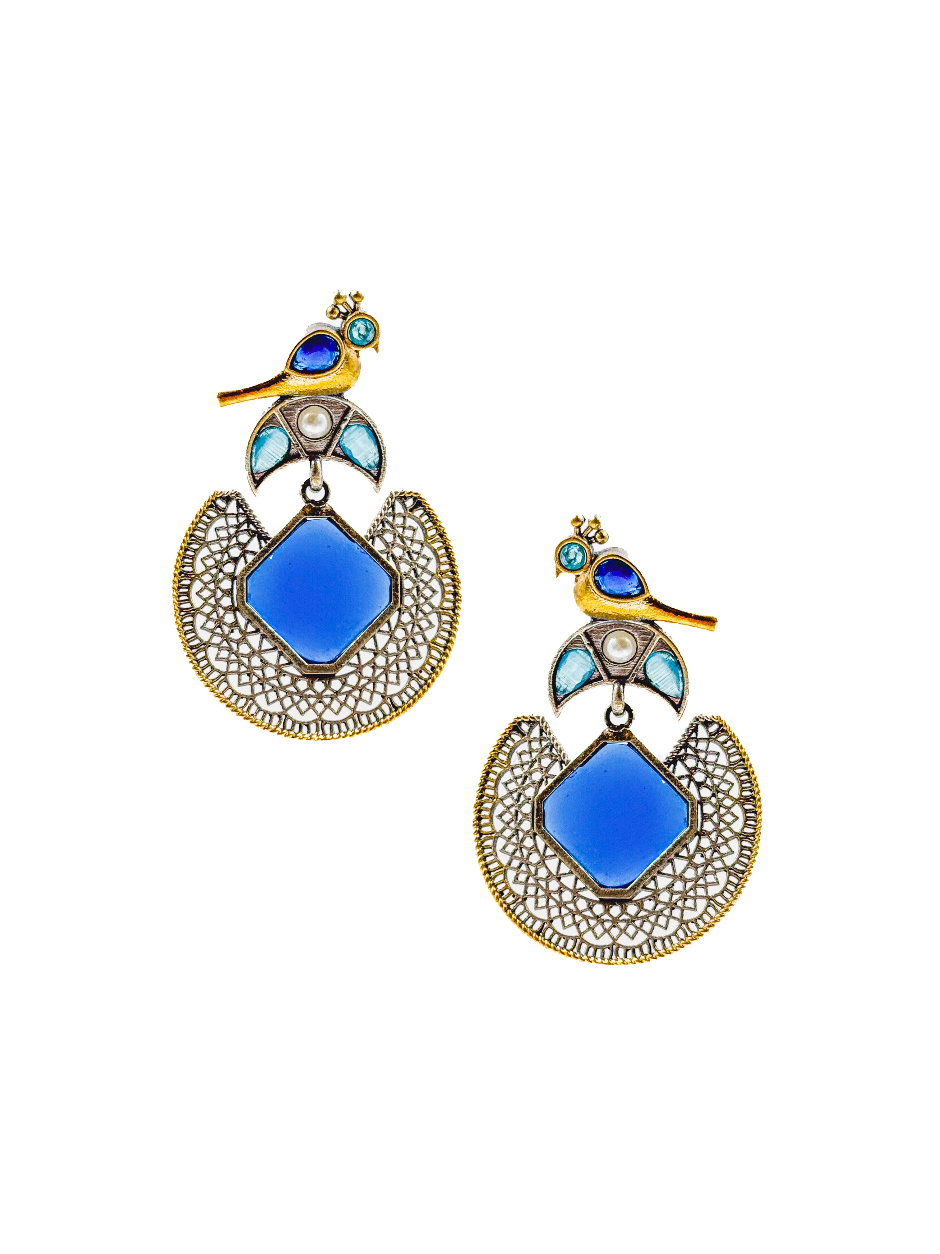 ROYAL PEACOCK FILIGREE STONE EARRINGS