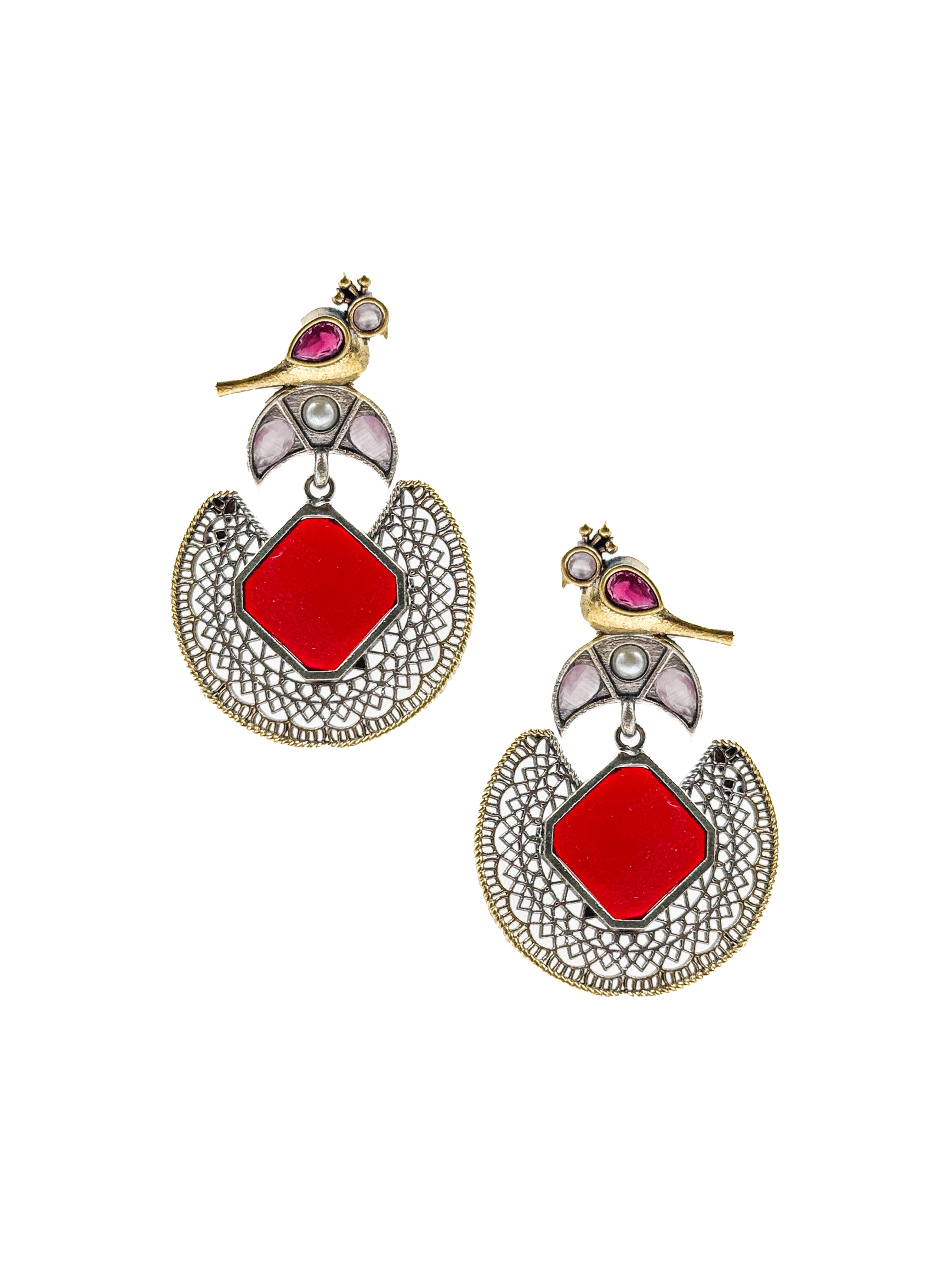 ROYAL PEACOCK FILIGREE STONE EARRINGS