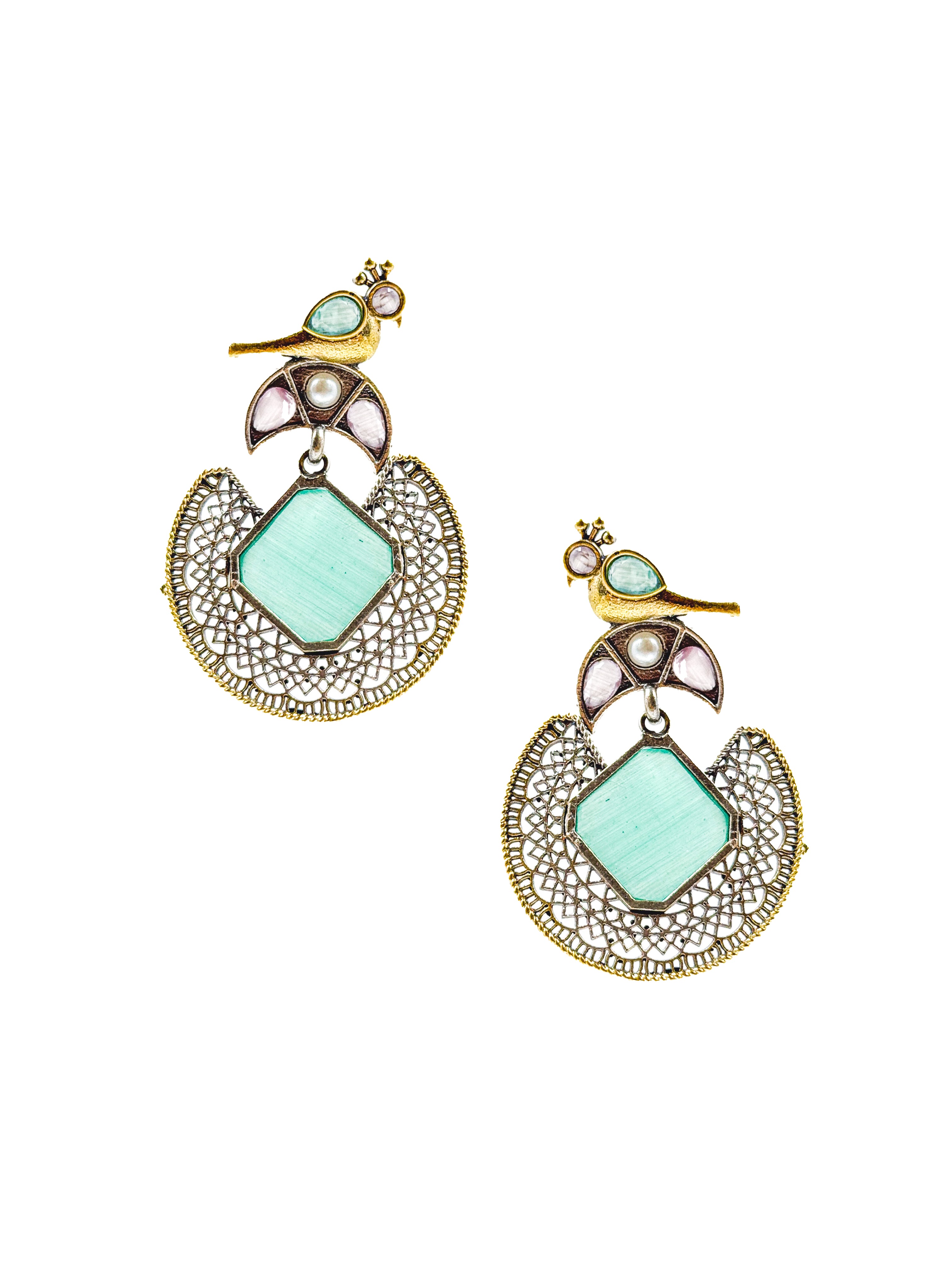 ROYAL PEACOCK FILIGREE STONE EARRINGS