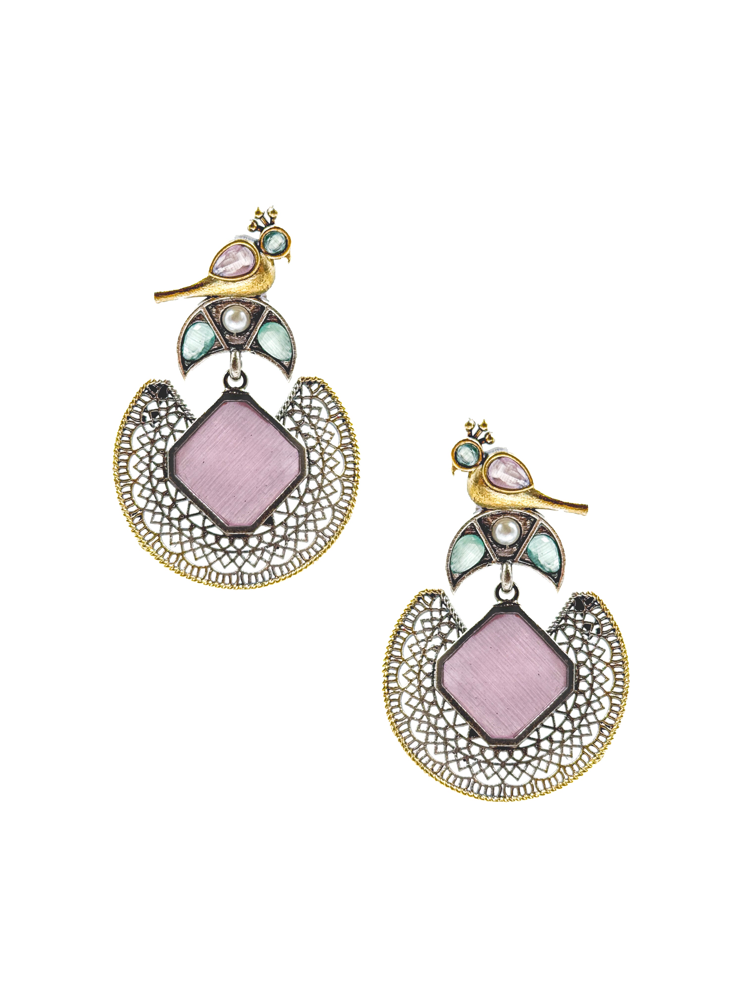 ROYAL PEACOCK FILIGREE STONE EARRINGS