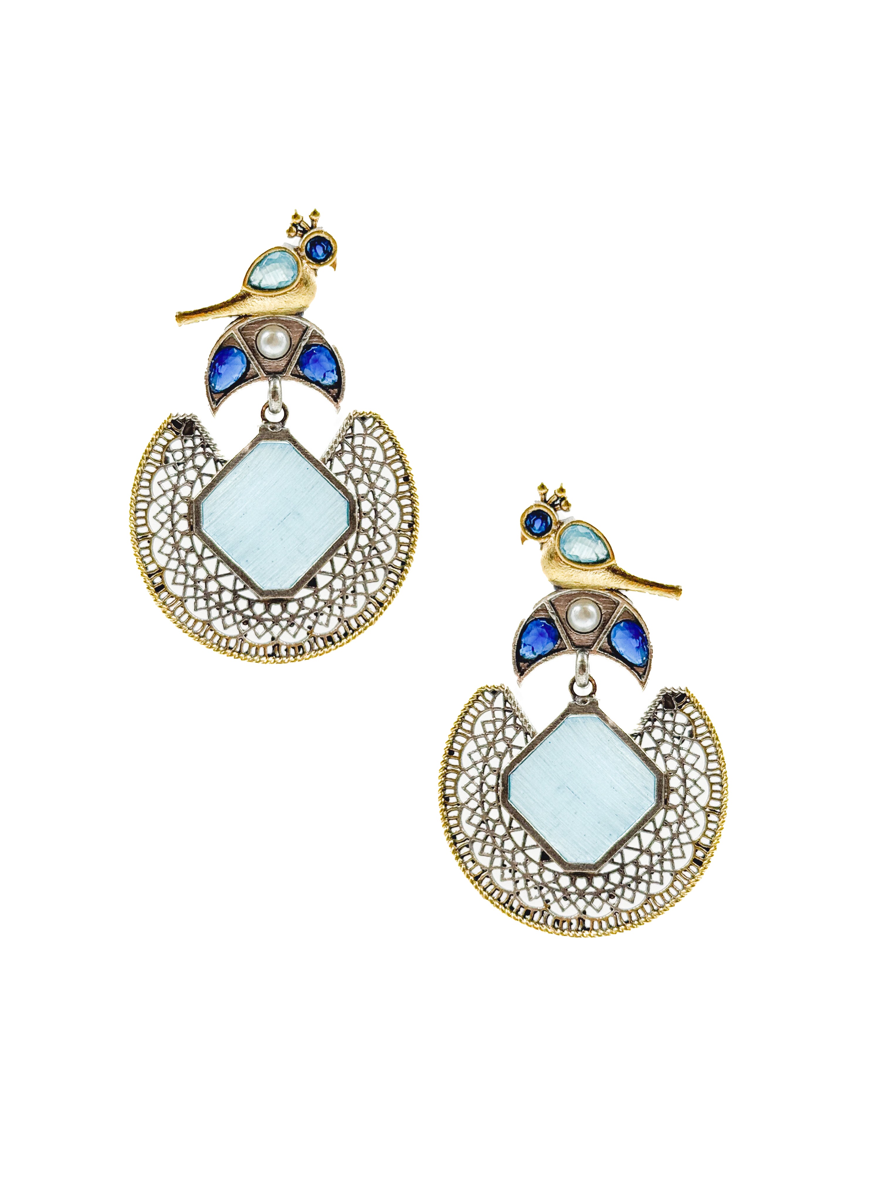 ROYAL PEACOCK FILIGREE STONE EARRINGS