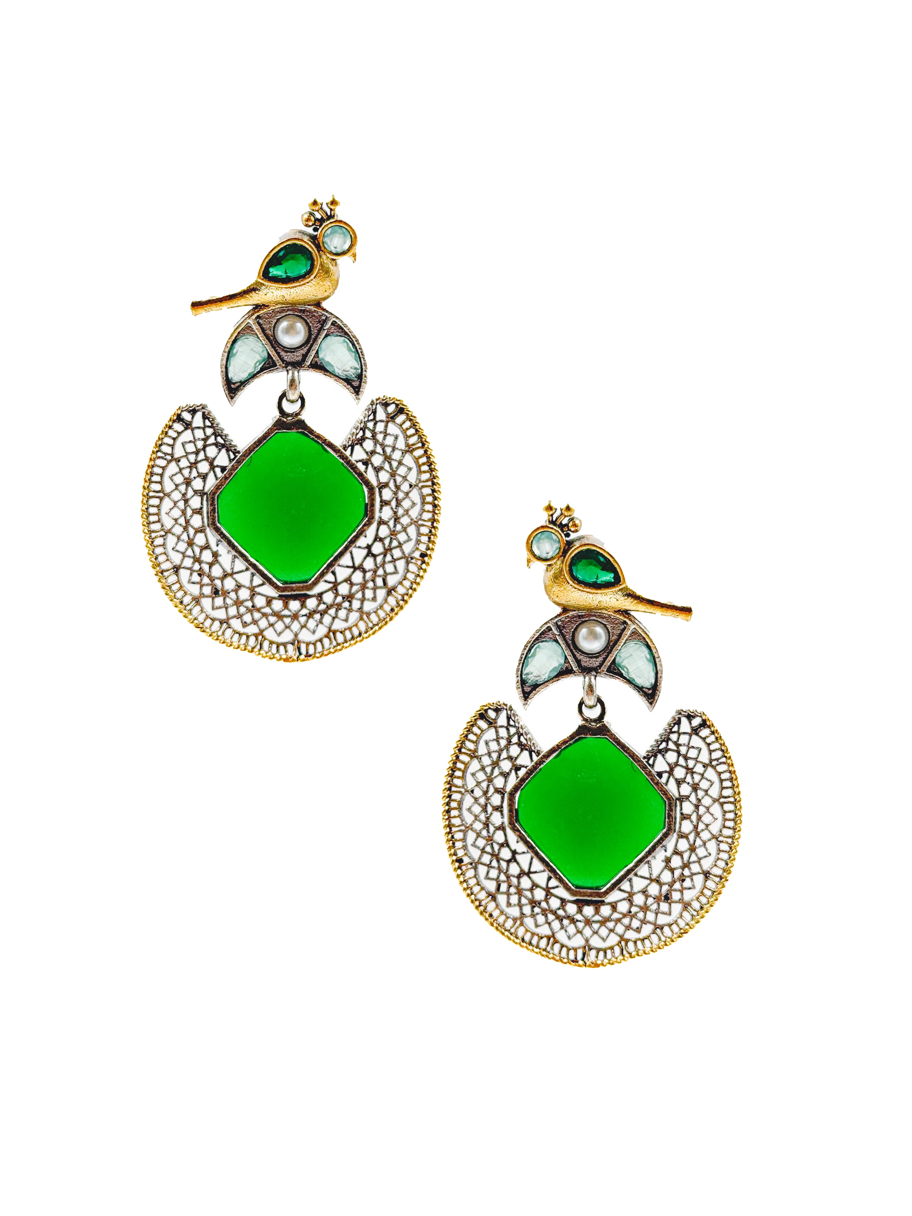 ROYAL PEACOCK FILIGREE STONE EARRINGS