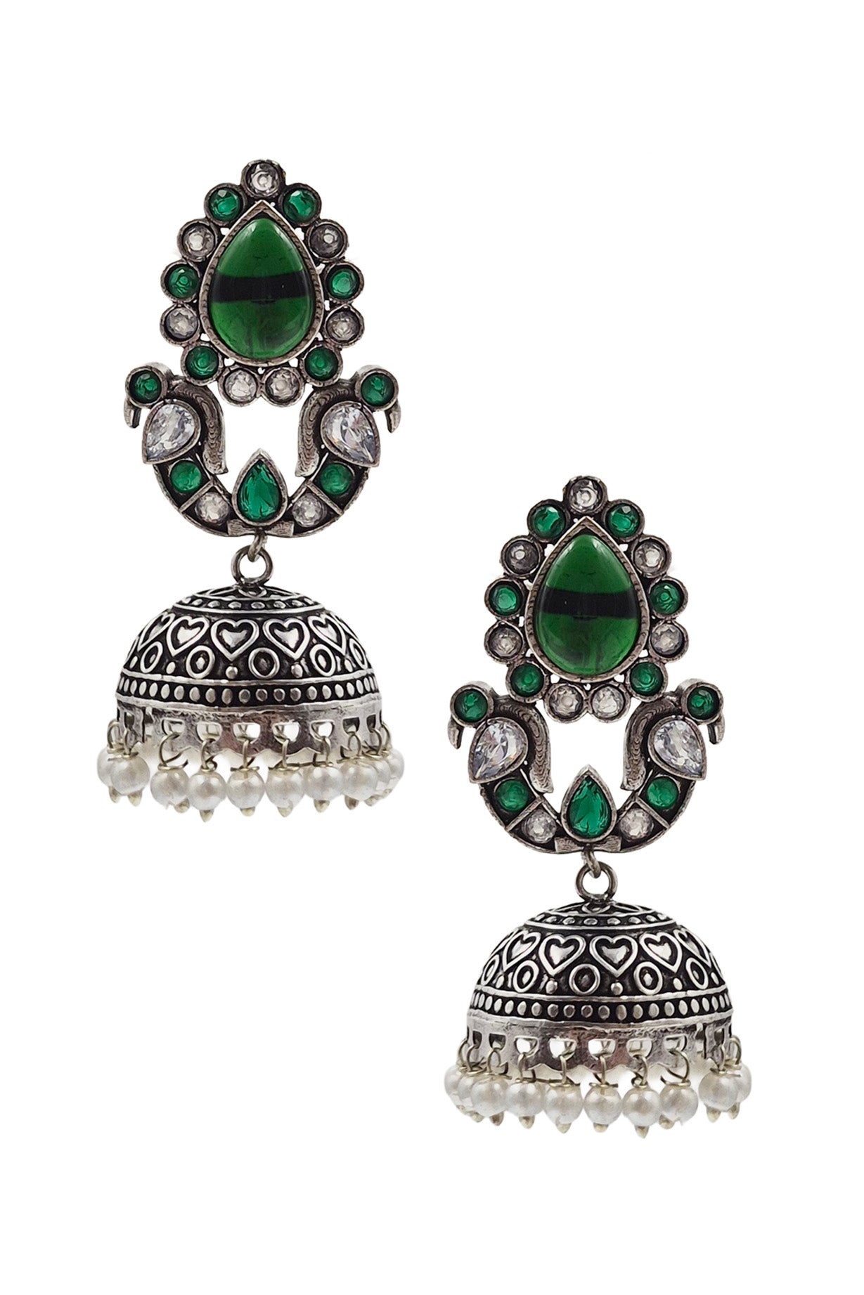 RUHANI BLUSH OXIDISED JHUMKA EARRINGS